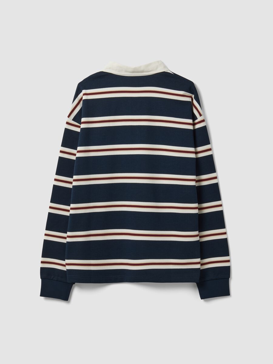 Polo rugby blu a righe in puro cotone con colletto classico_2
