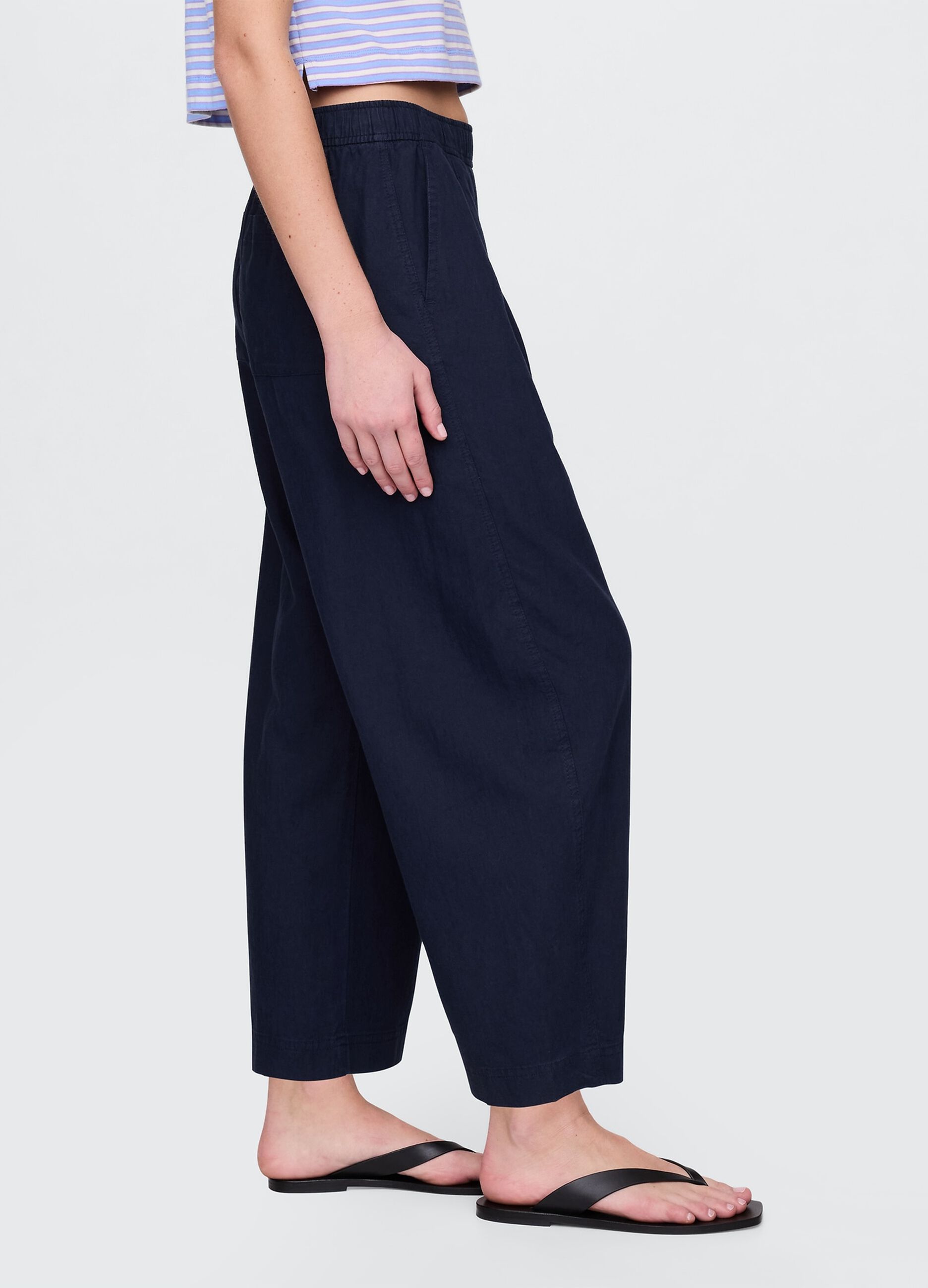 Blue wide trousers in linen and viscose
