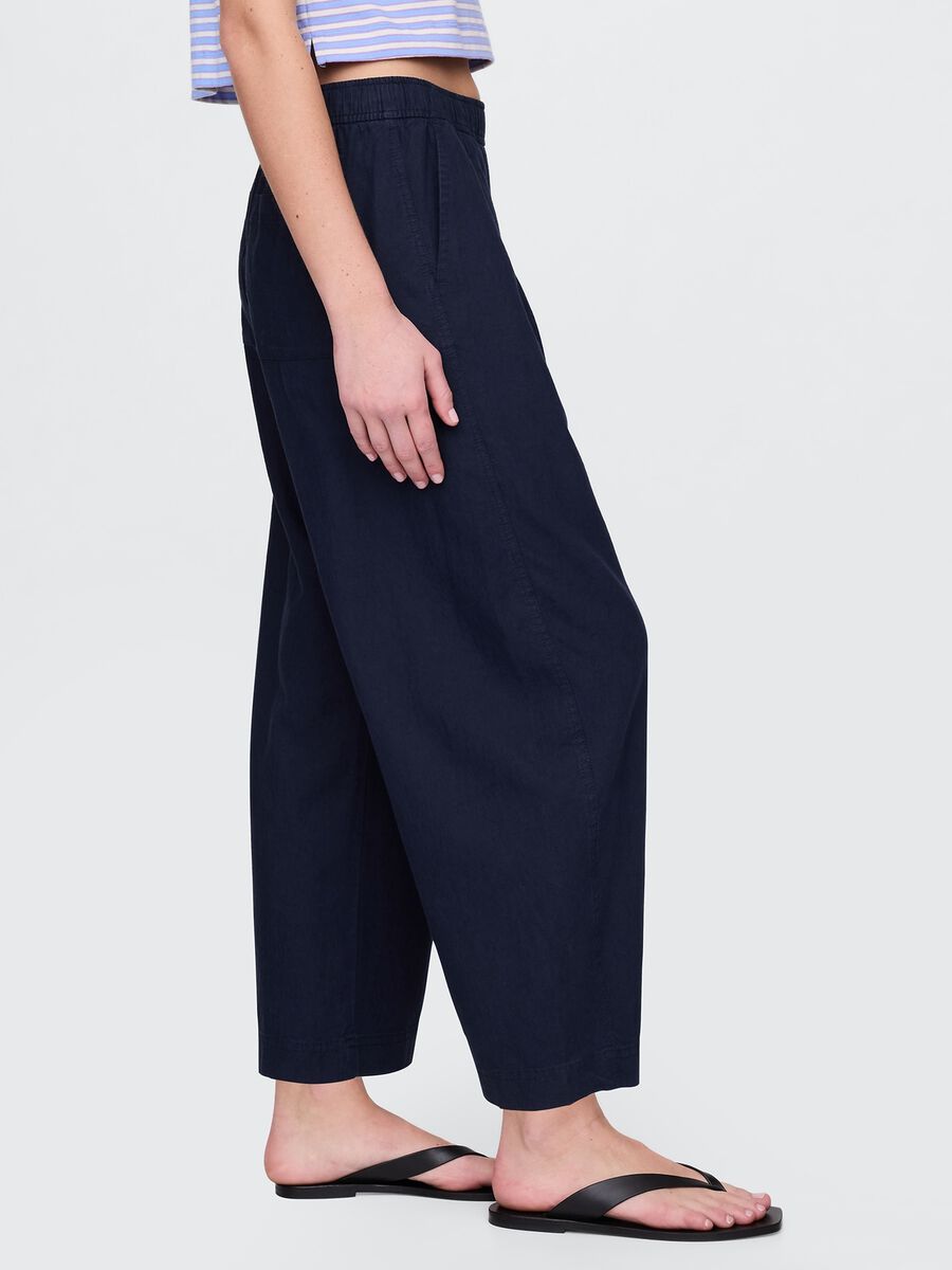 Pantaloni ampi blu in lino e viscosa_3