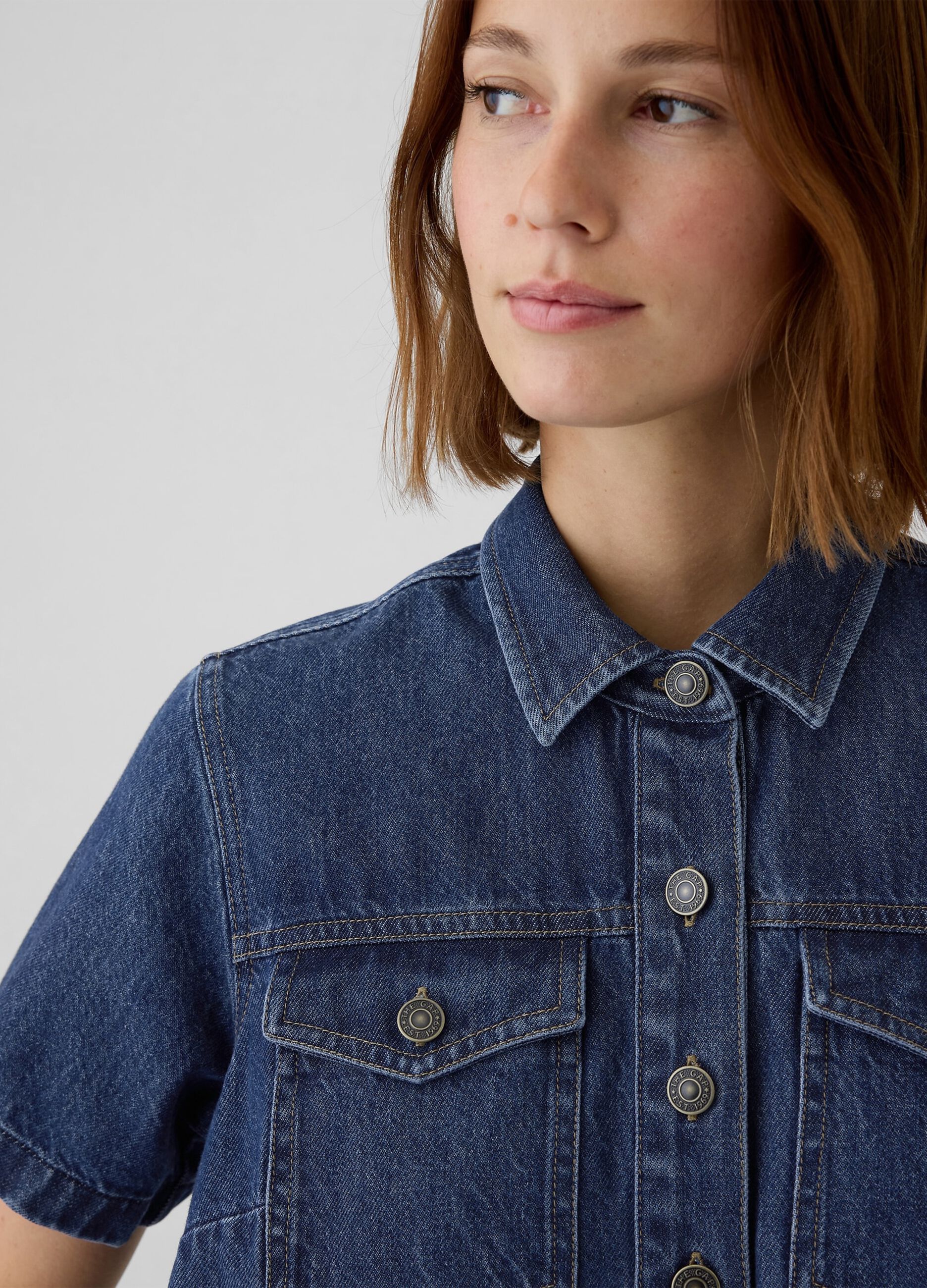 Denim shirt dress with pleats