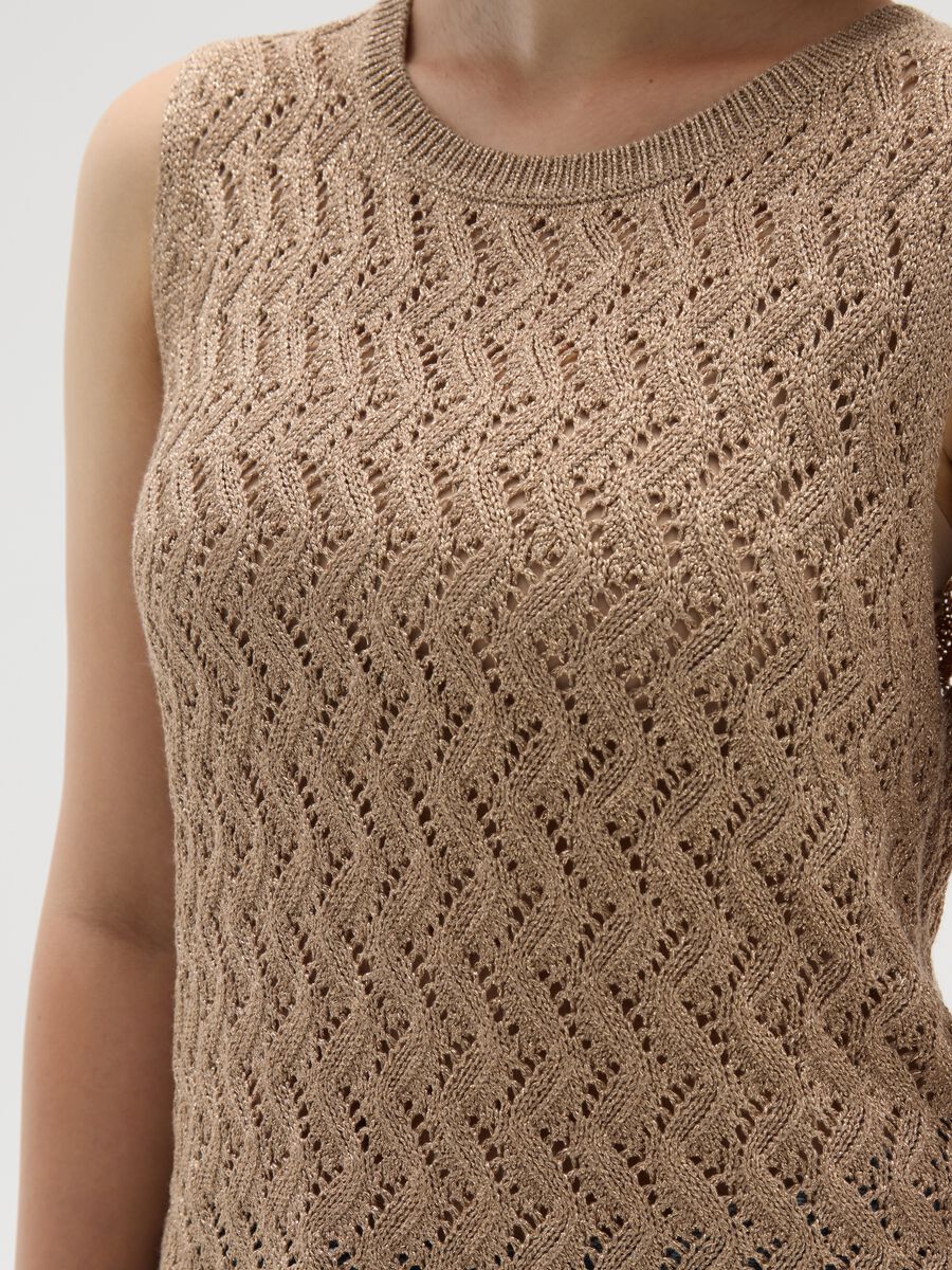 Brown knitted women's top regular fit with fringes_2