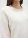 White cotton-blend regular fit sweater with decorated neckline_3