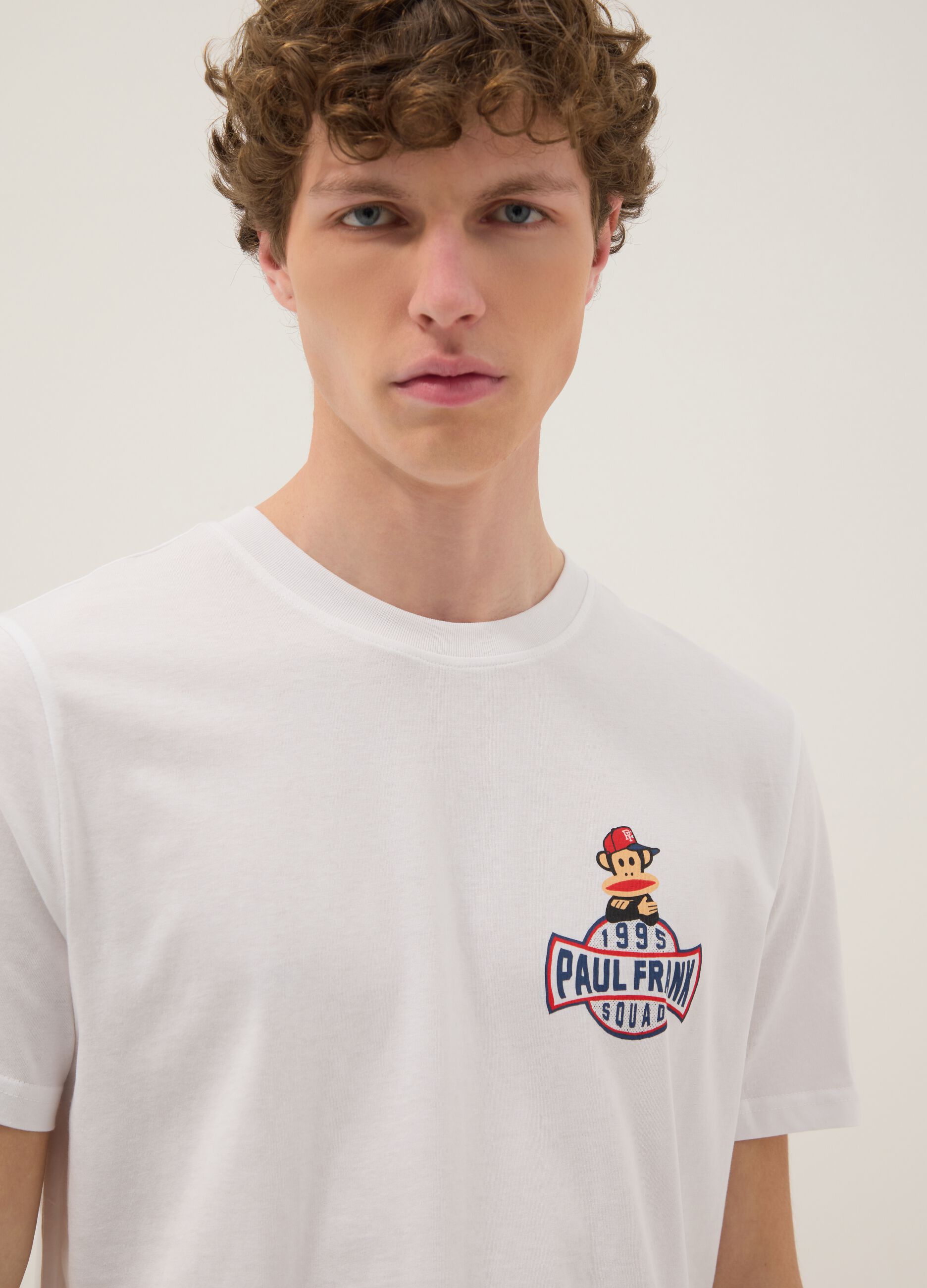 White pure cotton Paul Frank print T-shirt, regular fit