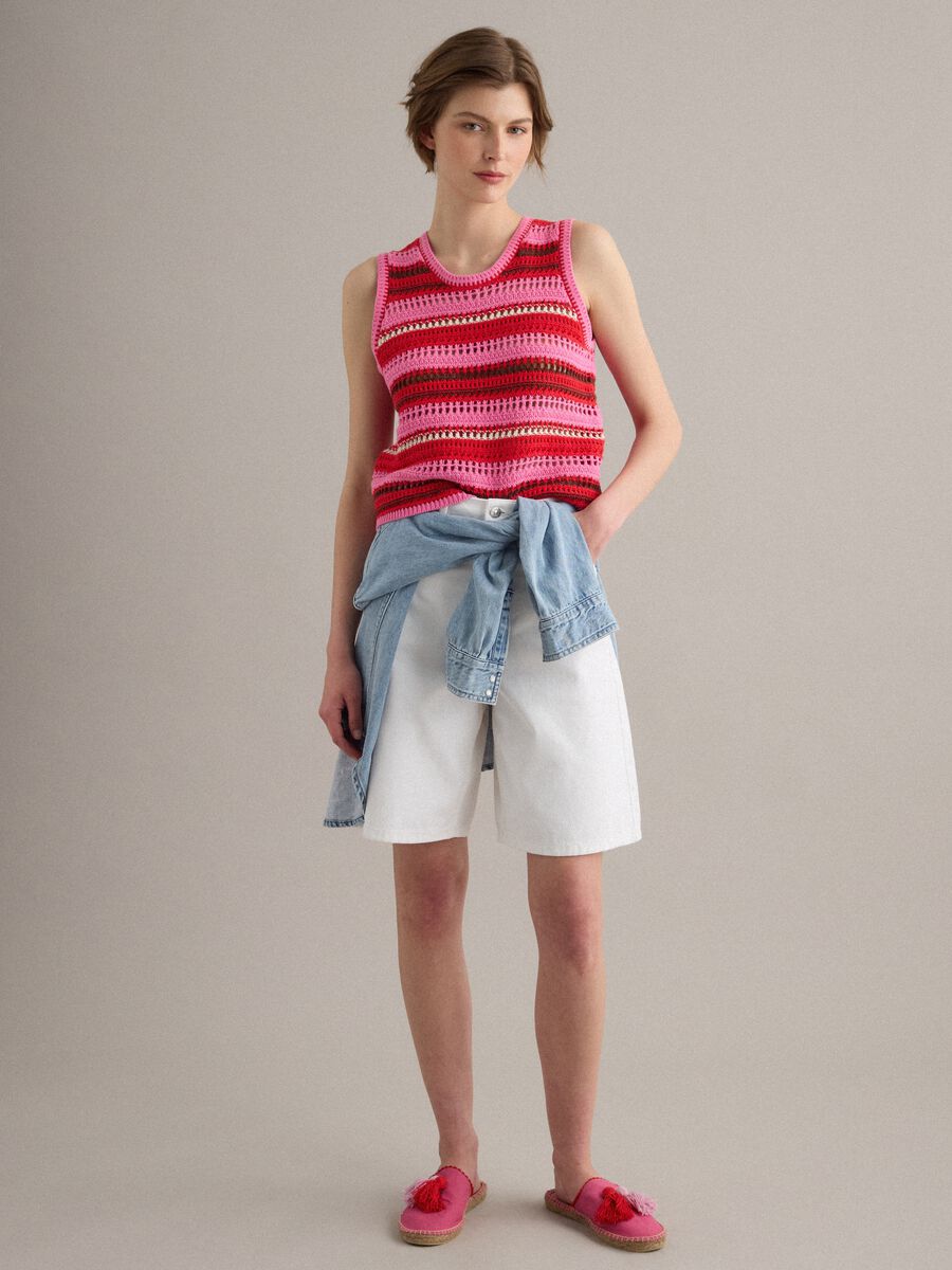 Multicolour striped pure cotton knitted vest, regular fit_1