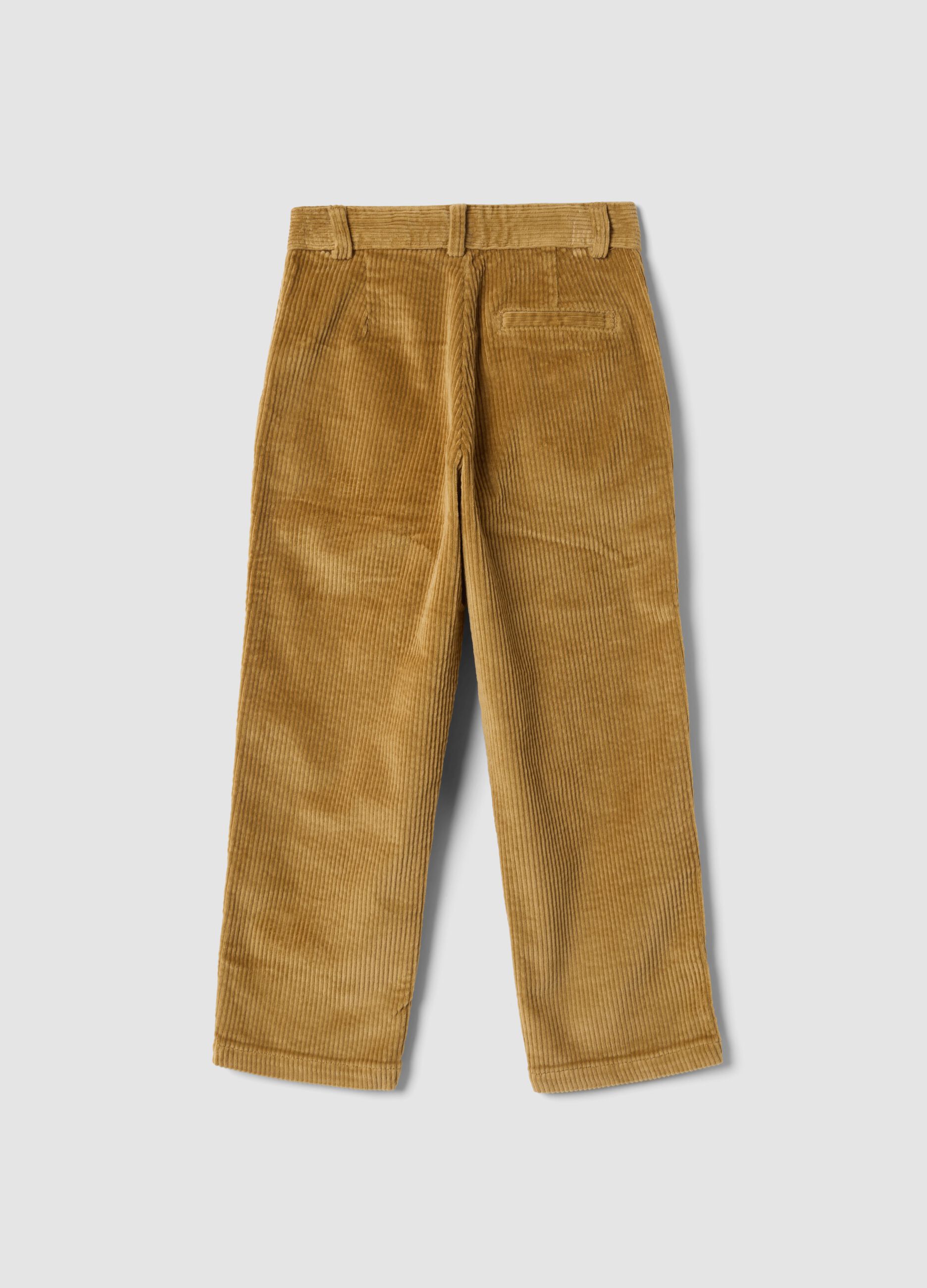 Pantaloni chino gialli in cotone elasticizzato a coste regular fit