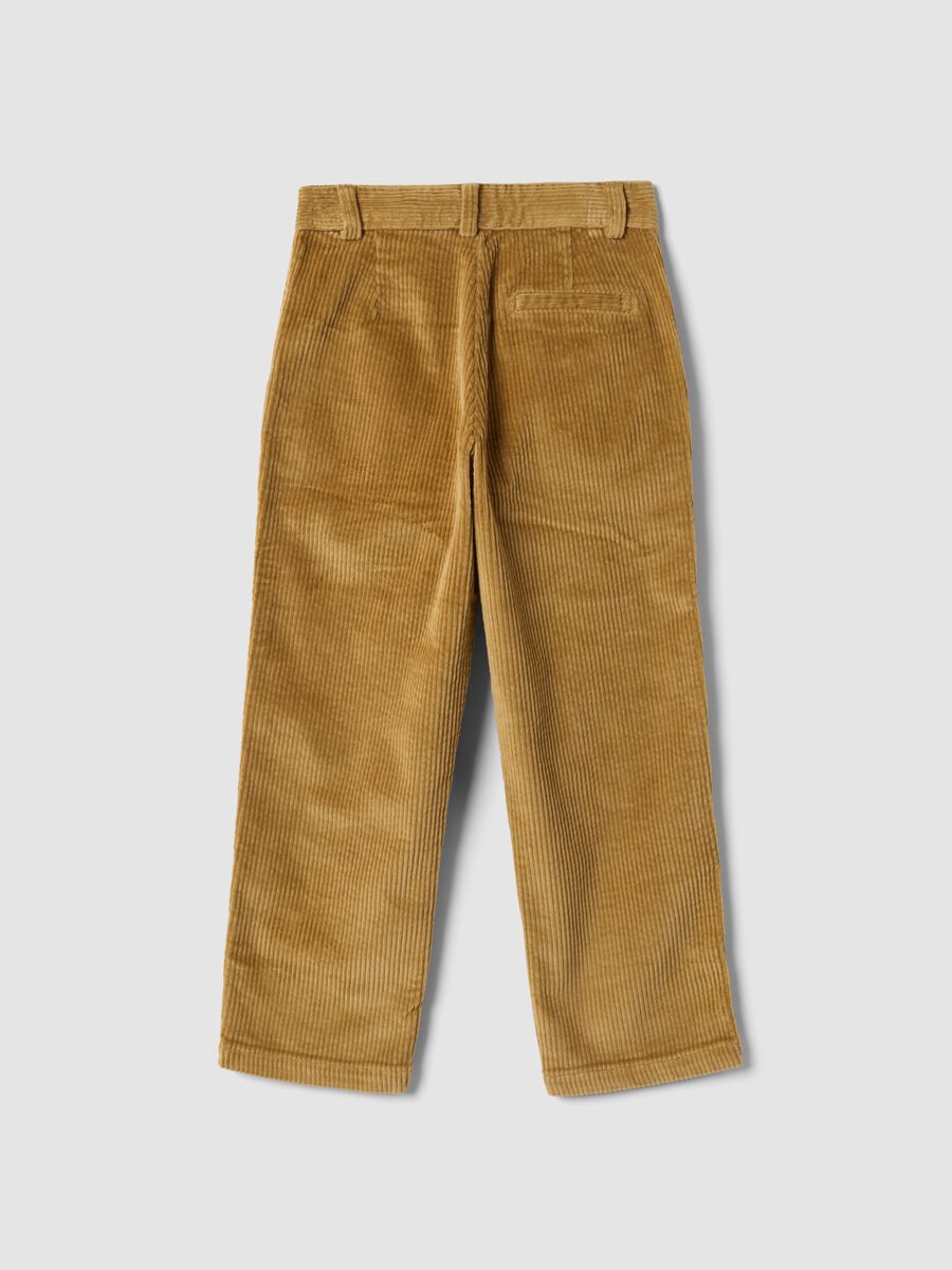 Pantaloni chino gialli in cotone elasticizzato a coste regular fit_1