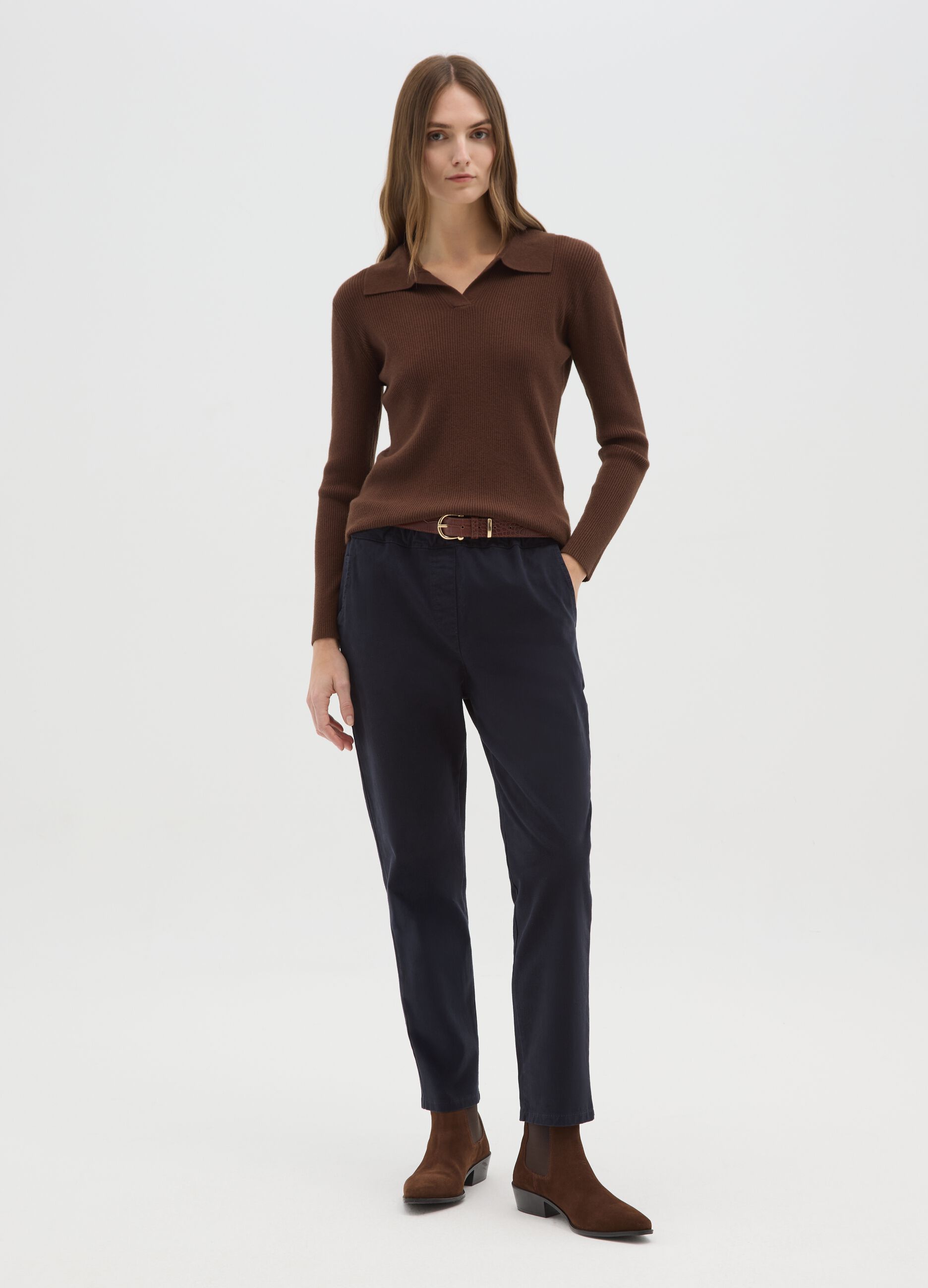 Blue Trousers with Elastic Waist and Drawstring