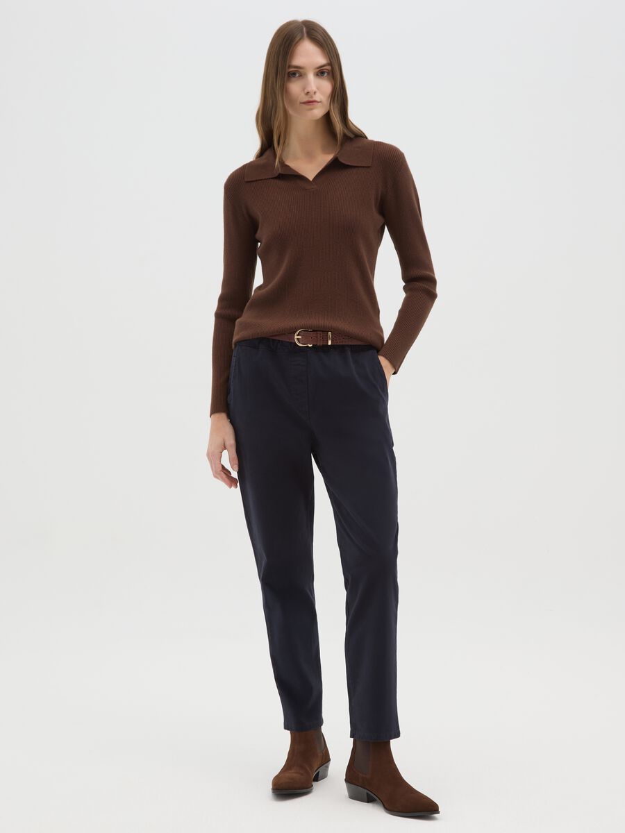 Pantaloni blu con vita elasticizzata e coulisse_0