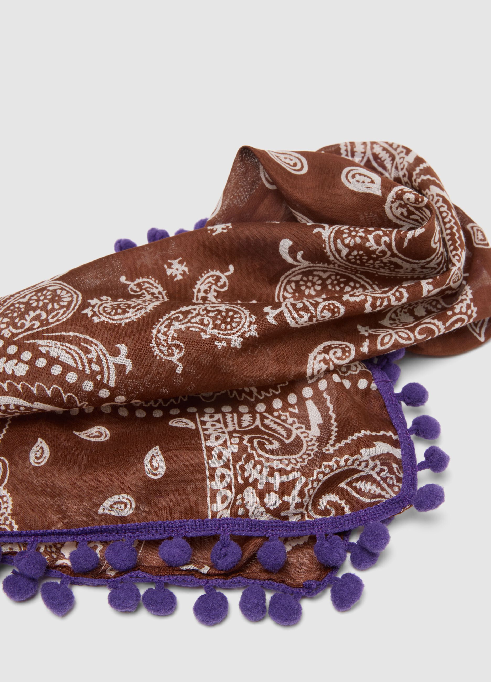 Multicolour pure cotton regular fit bandana with pom-poms