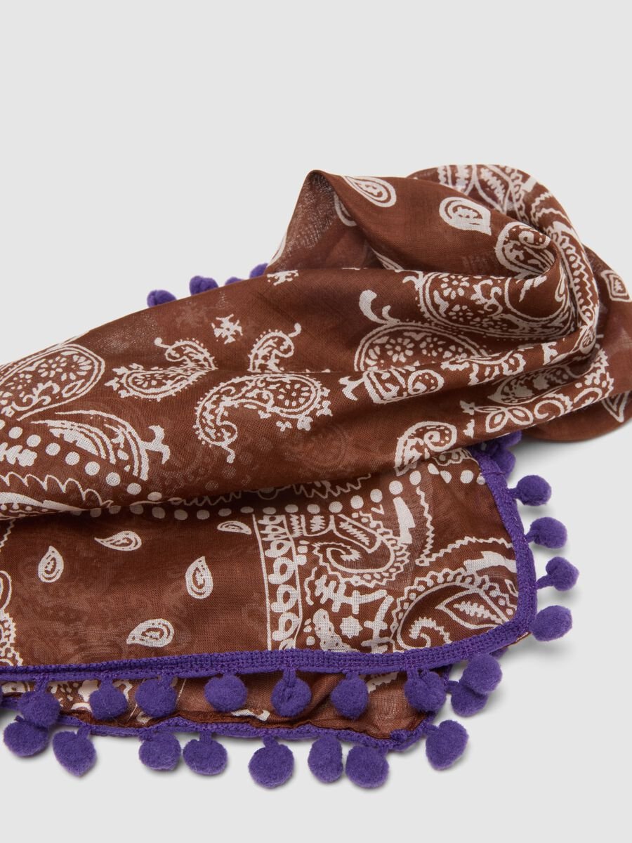 Multicolour pure cotton regular fit bandana with pom-poms_3