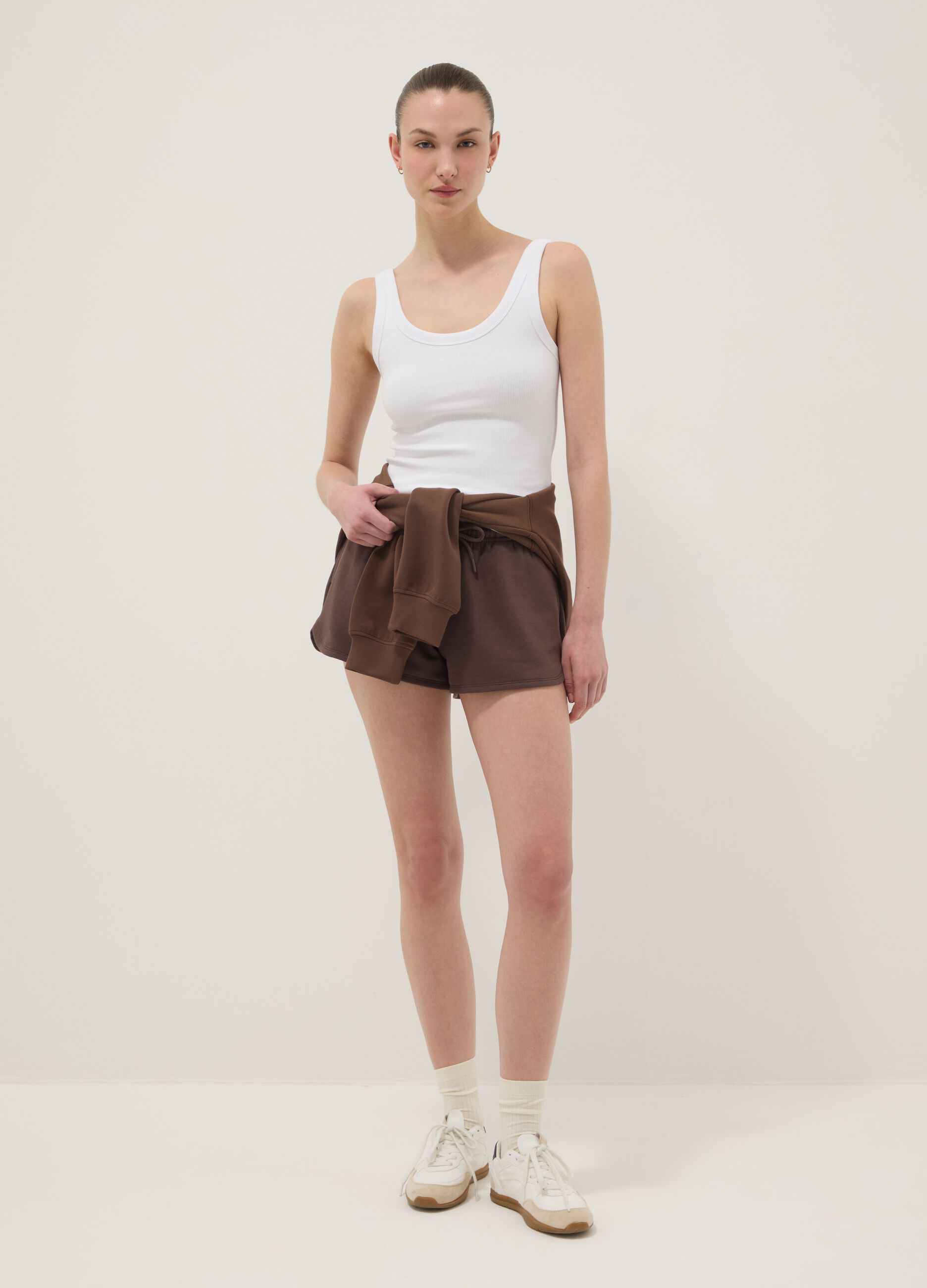 Canotta fitted in cotone elasticizzato bianco