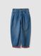 Jeans blu baggy in puro cotone con risvolto ricamato per bambina_0