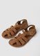 Brown flat genuine leather sandals with buckle_1