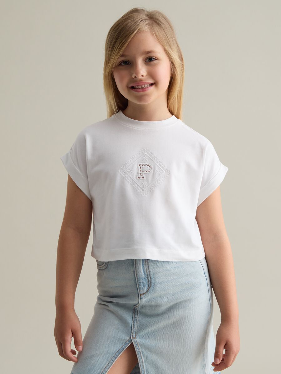 Girls' Stretch Cotton White T-shirt_0