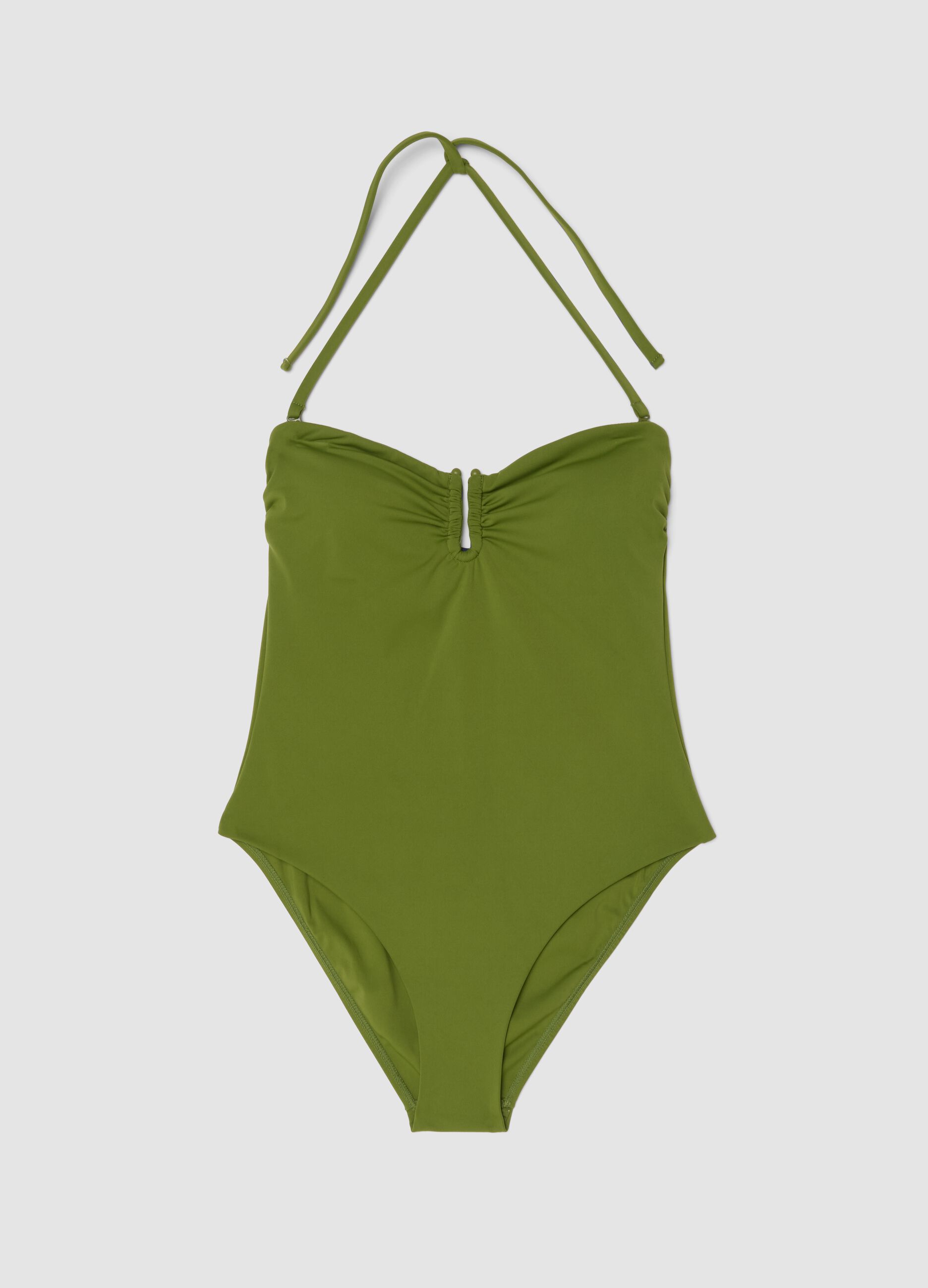 Green stretch one-piece swimsuit with removable straps