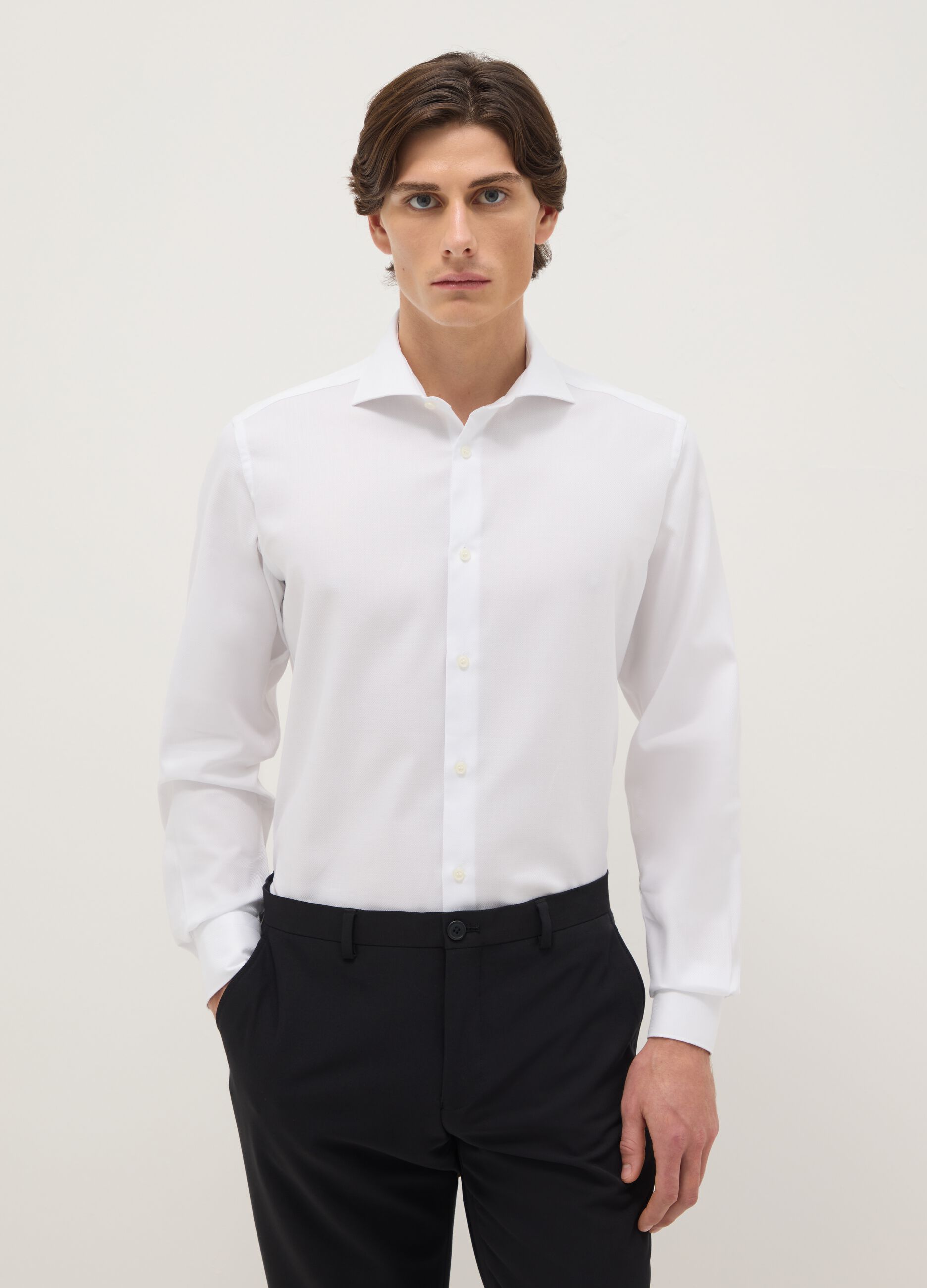Slim fit long sleeve white shirt in pure cotton