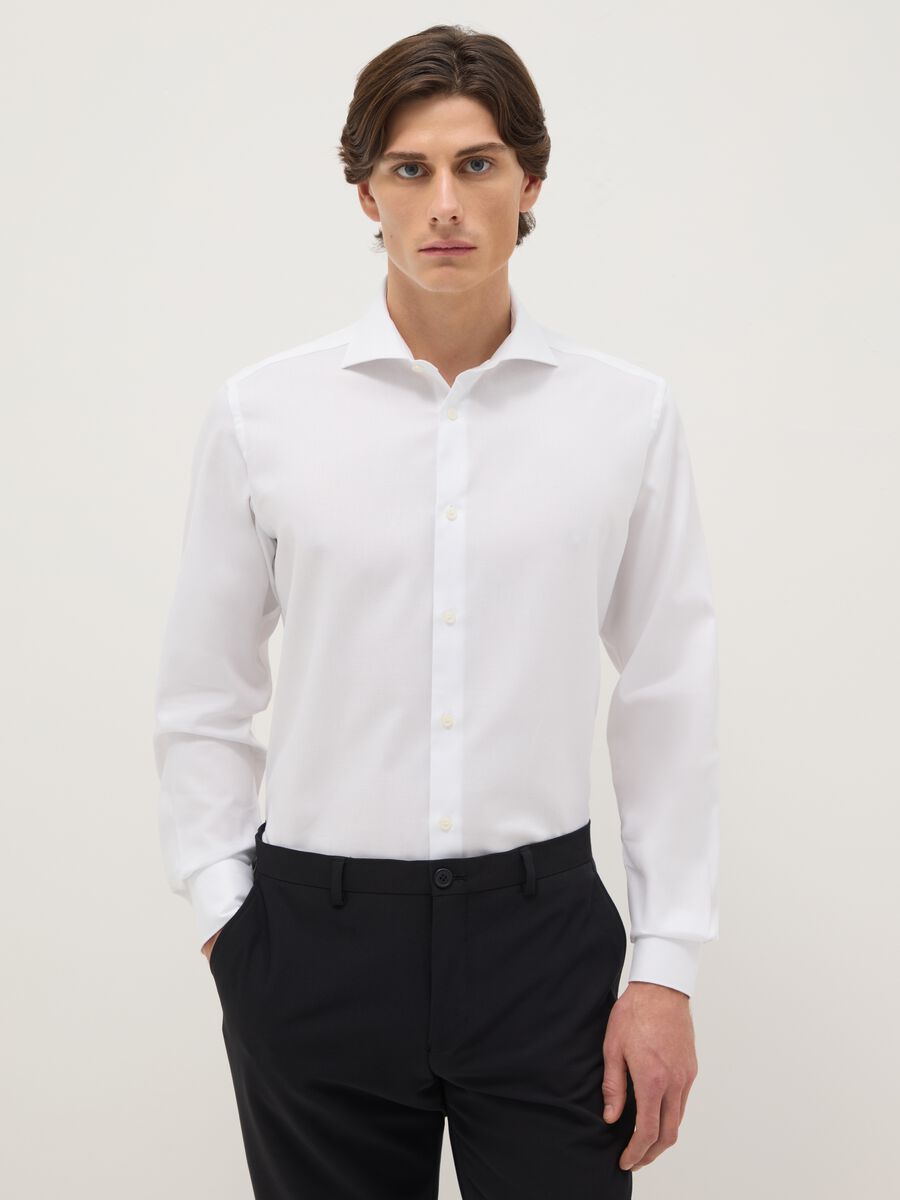 Slim fit long sleeve white shirt in pure cotton_0