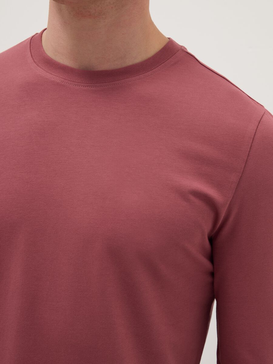 Red Long Sleeve Cotton Stretch Regular Fit T-Shirt_3