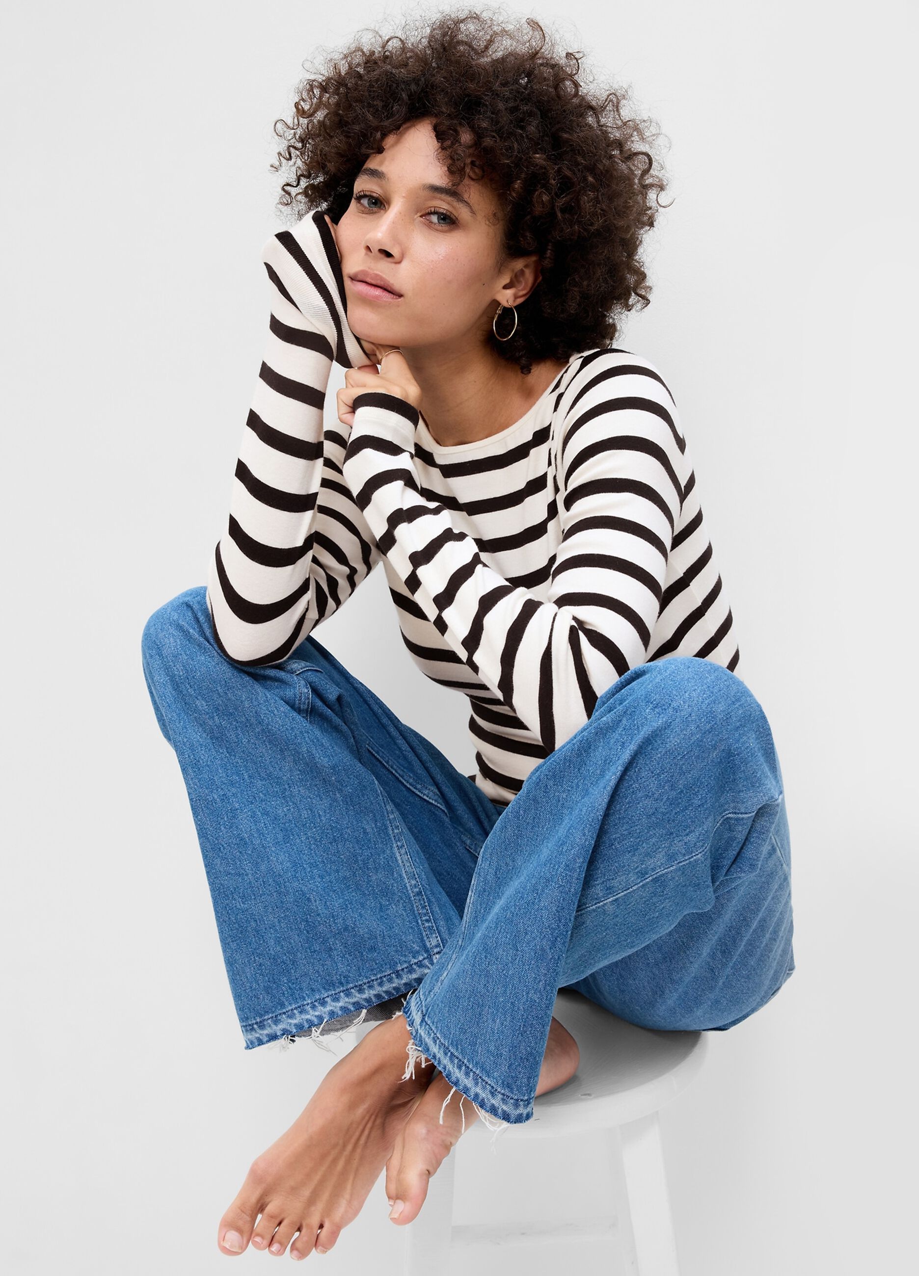 Striped T-shirt with boat neck