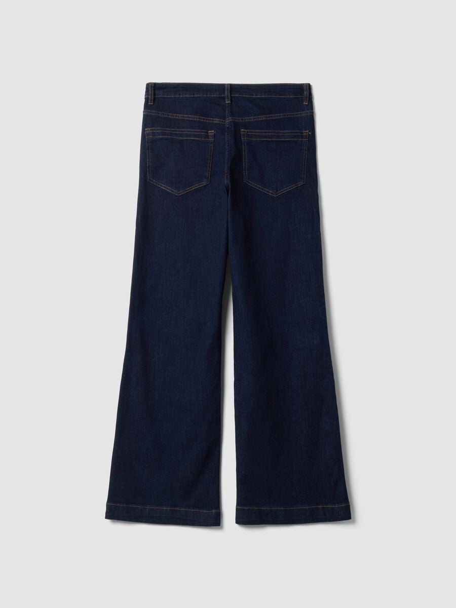 Jeans blu scuro bootcut in cotone elasticizzato_2