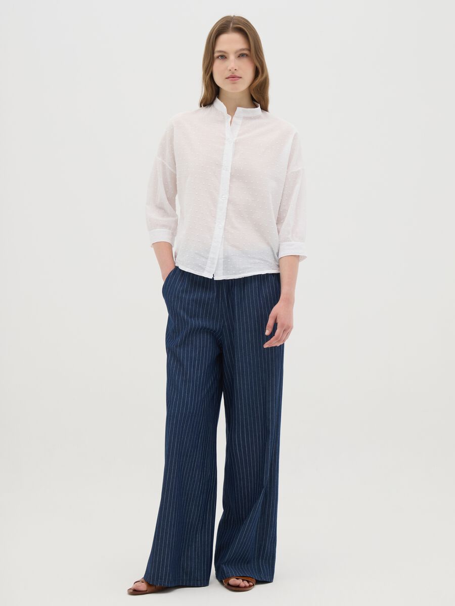 Women's pure cotton blue trousers with regular fit_0