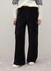 Black cotton blend wide leg cargo trousers_1