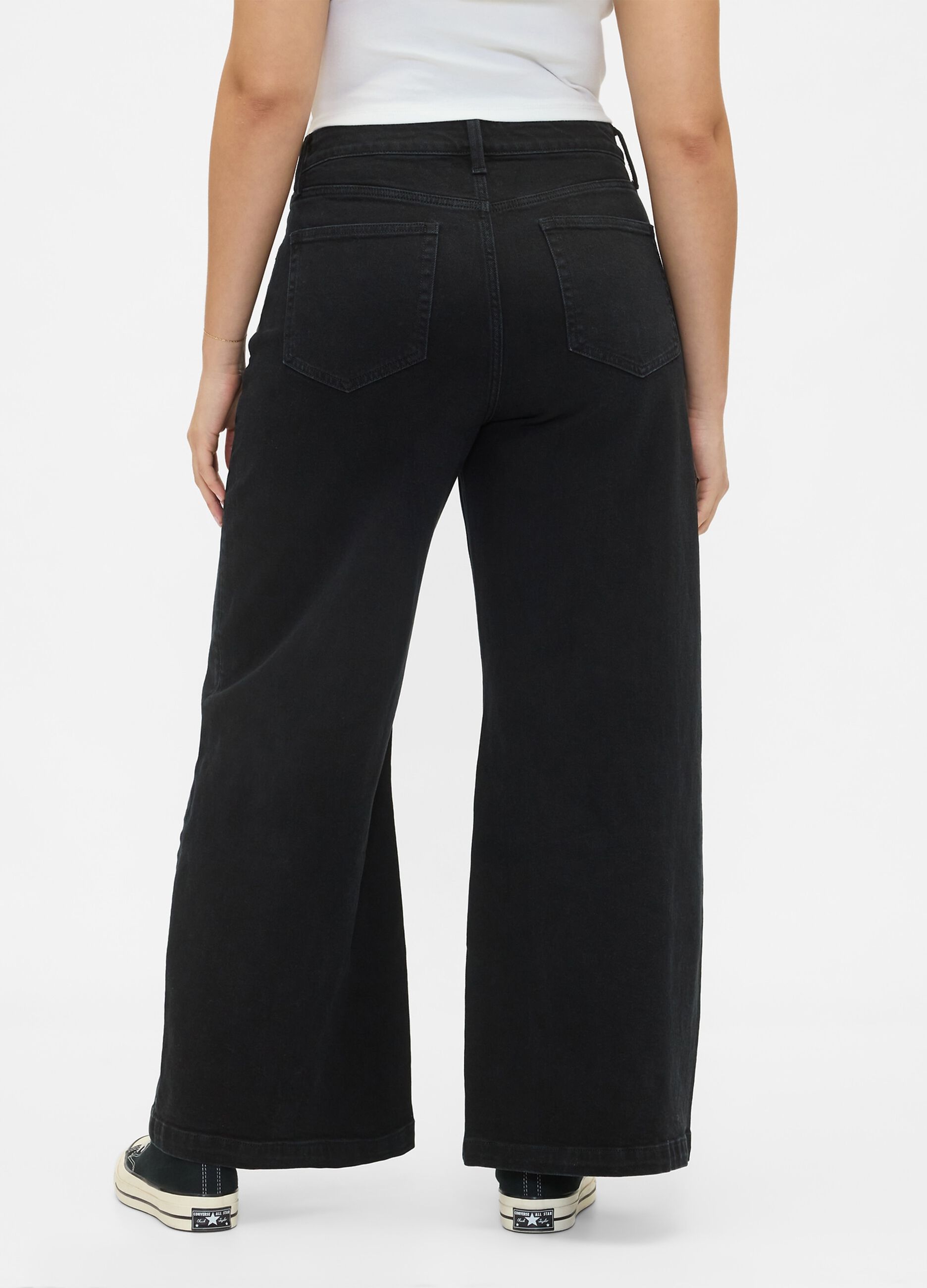Black wide leg stretch cotton trousers