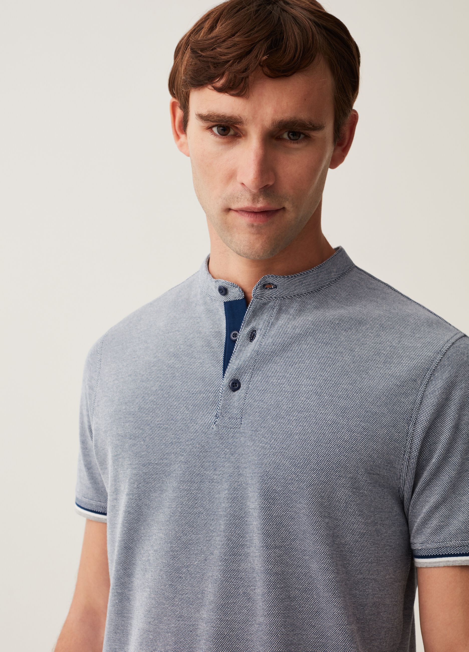 Polo con trama jacquard collo alla coreana_1