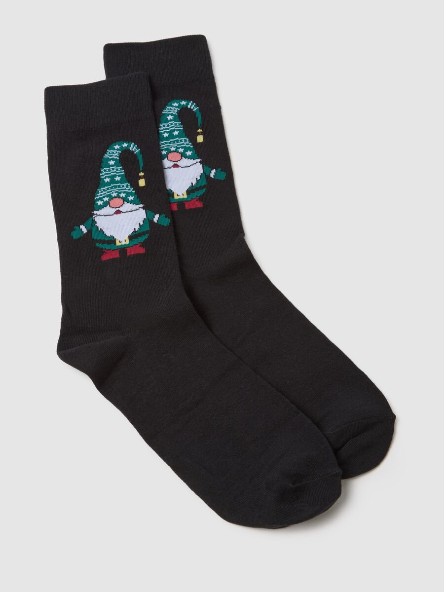 Black short cotton blend socks with Christmas pattern_2