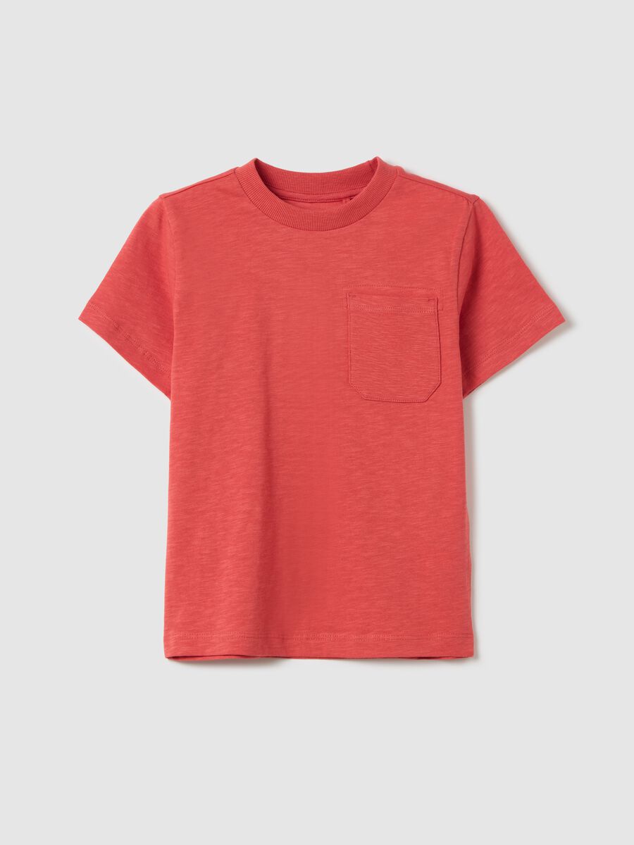 Red T-shirt in organic cotton with pocket_0
