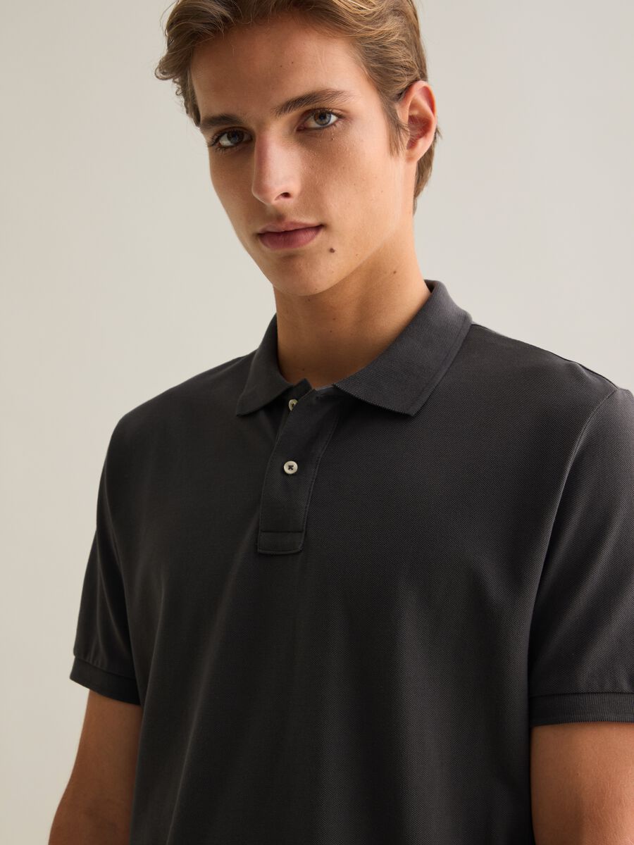 Short Sleeve Grey Polo in Cotton Piquet_3