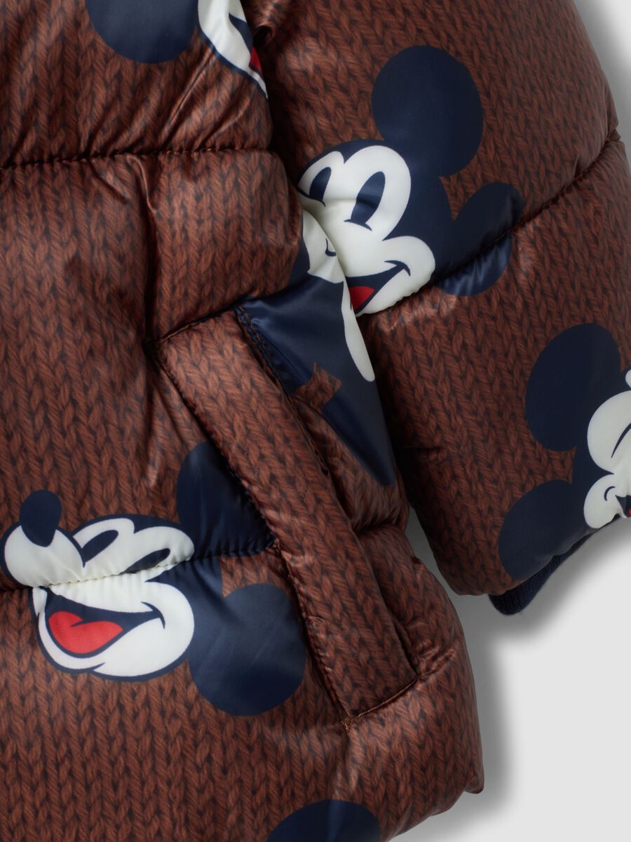Brown padded jacket with hood and Mickey & Friends print_3