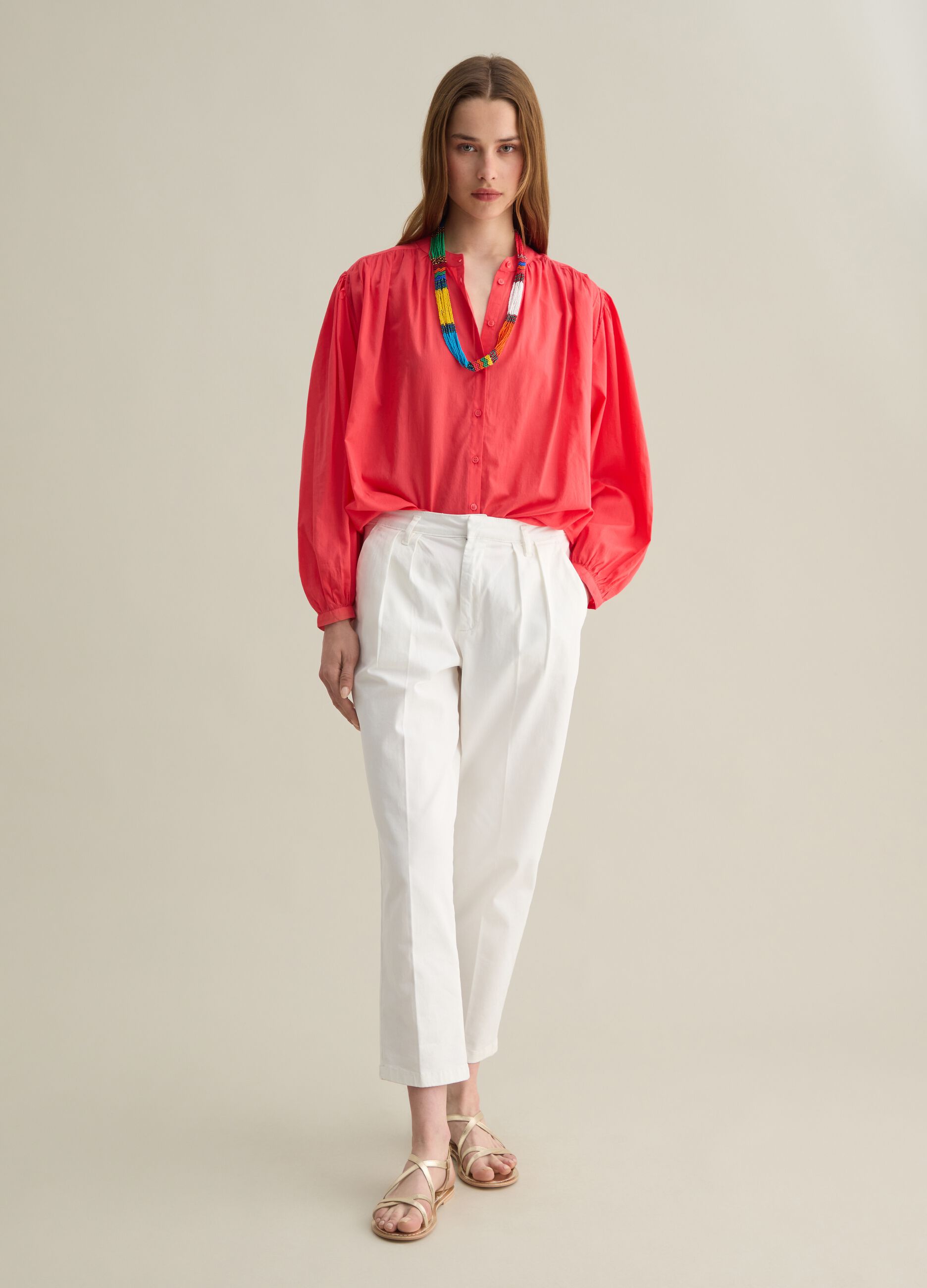 Camicia da donna in puro cotone rosso regular fit