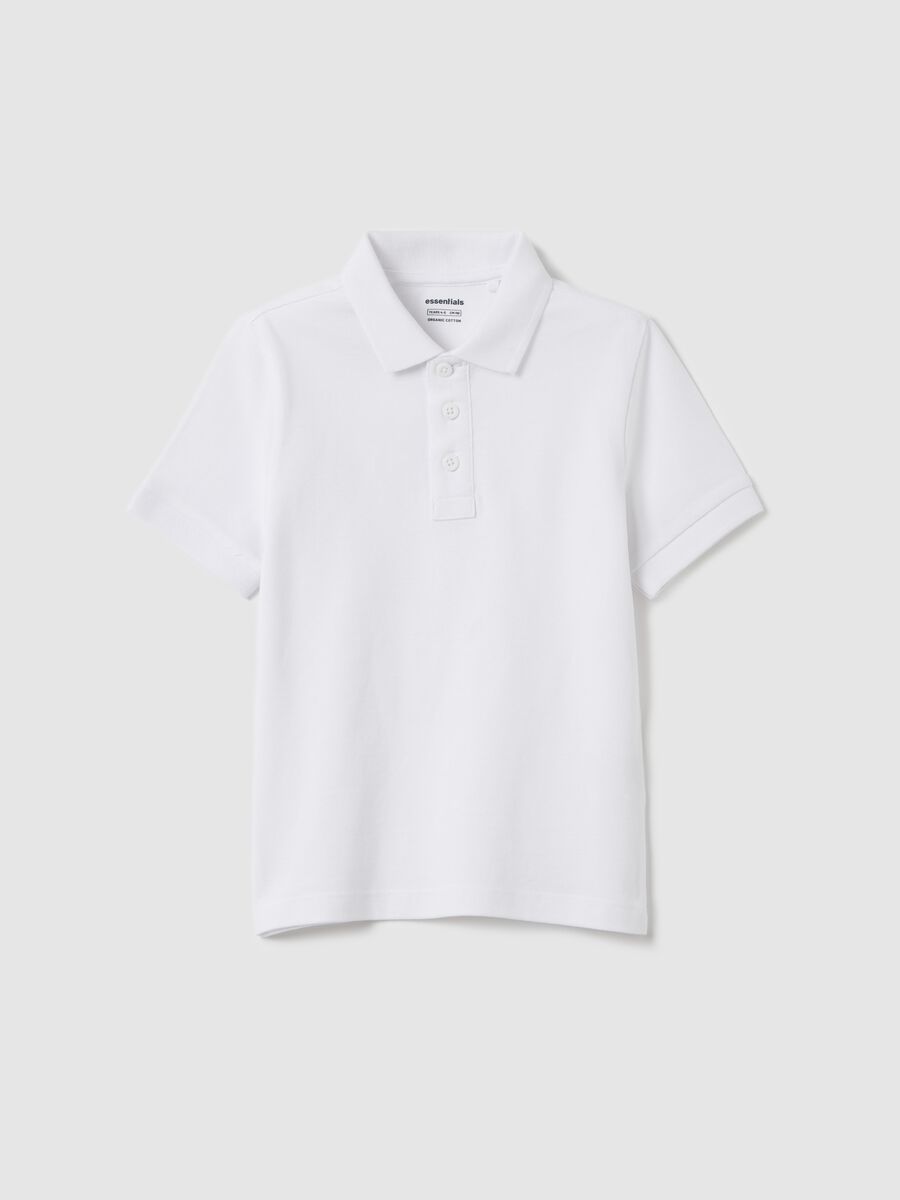 White polo shirt with short sleeves in organic cotton_0