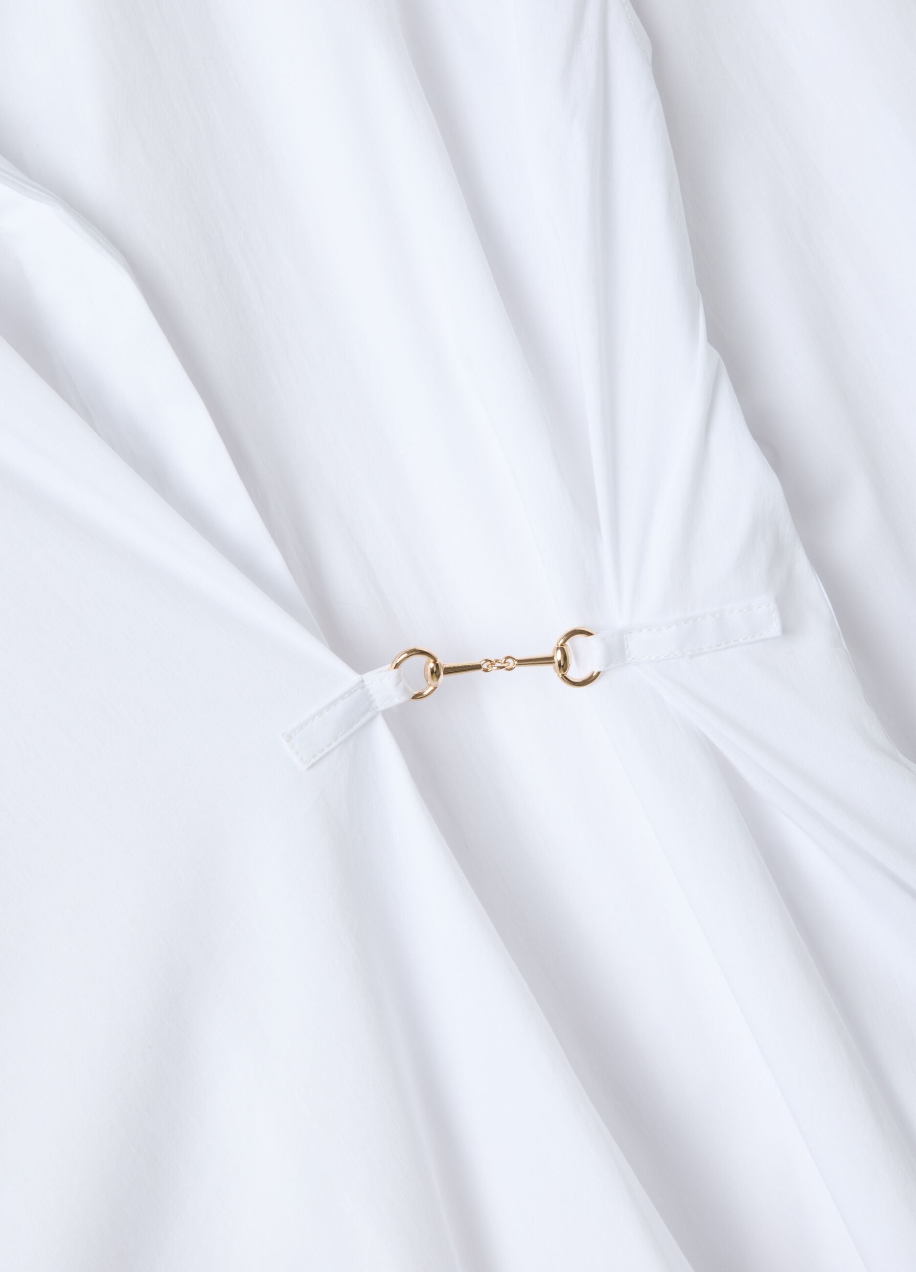 White stretch cotton poplin shirt with waist hook detail