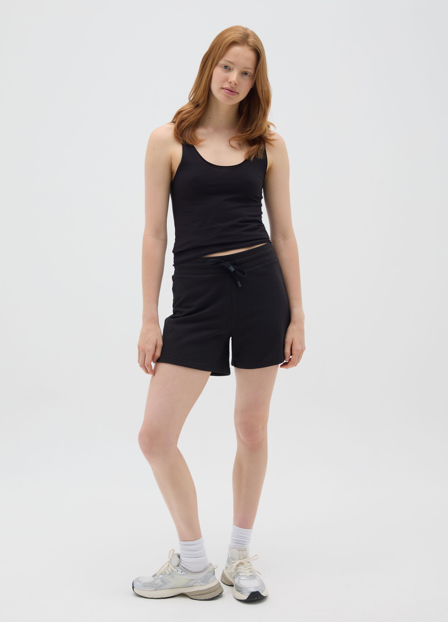 Women's Black Stretch Cotton Tank Top Regular Fit