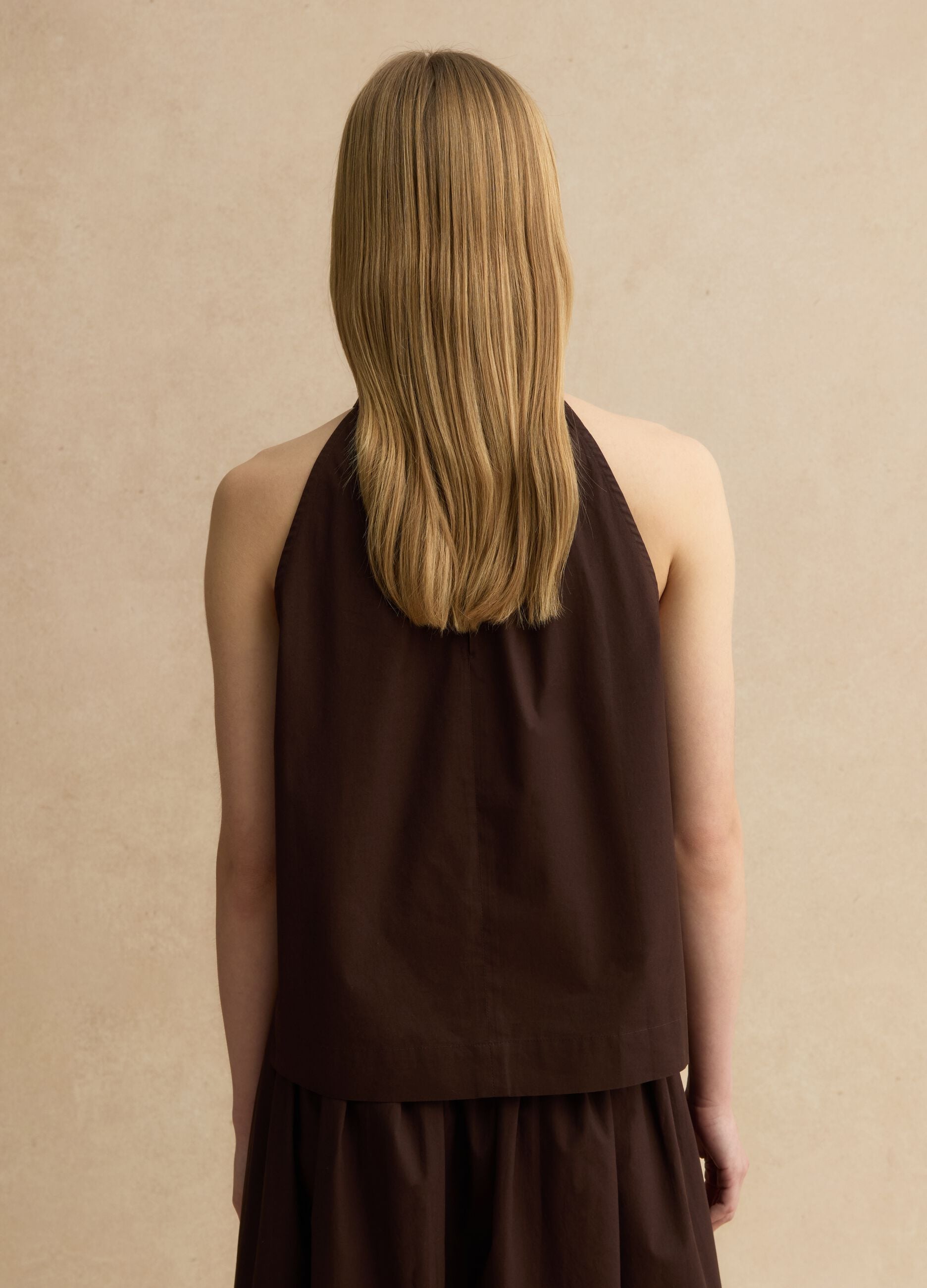 Brown pure cotton blouse regular fit with floral embroidery
