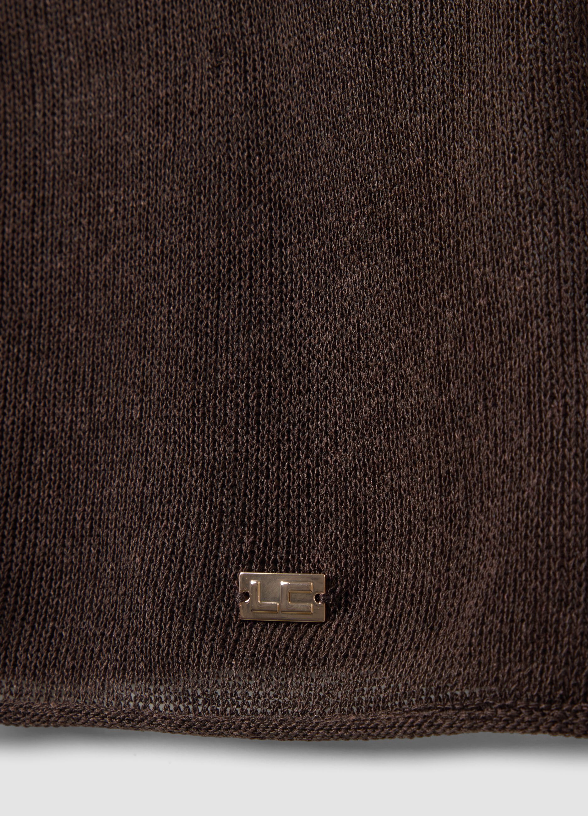 Maglia in misto lyocell e lino marrone oversize fit con scollo a V