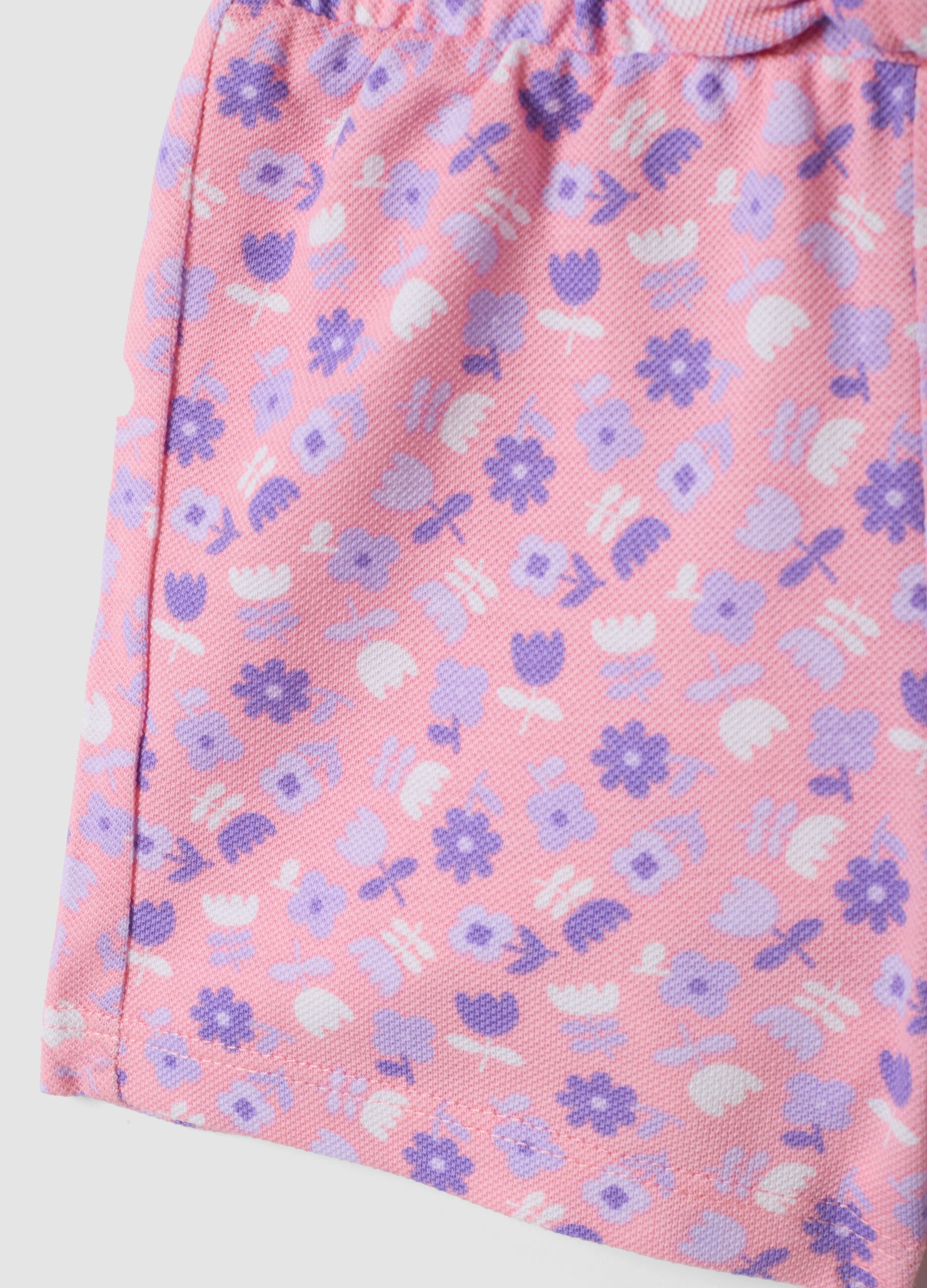 Pink pure cotton shorts with floral print