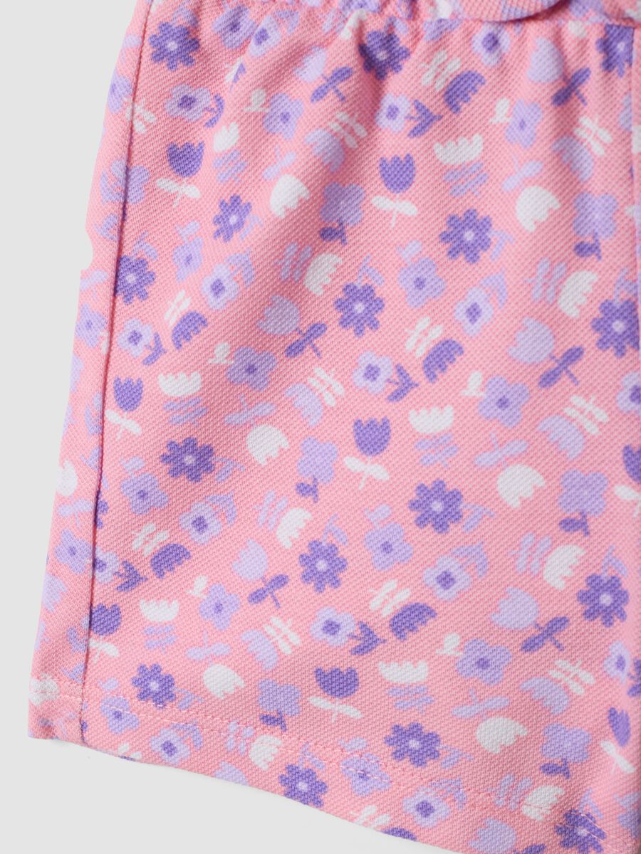 Pink pure cotton shorts with floral print_3