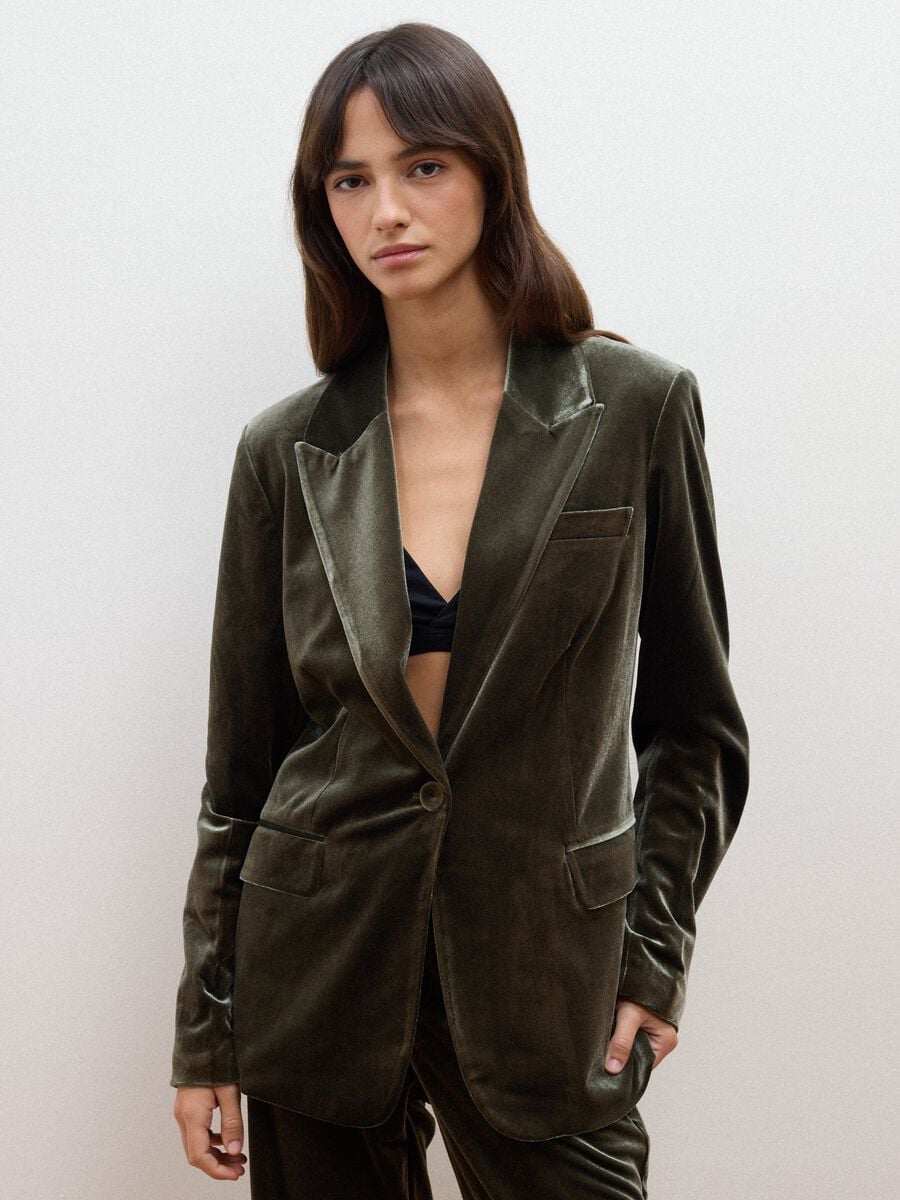 Blazer verde in tessuto elasticizzato_0