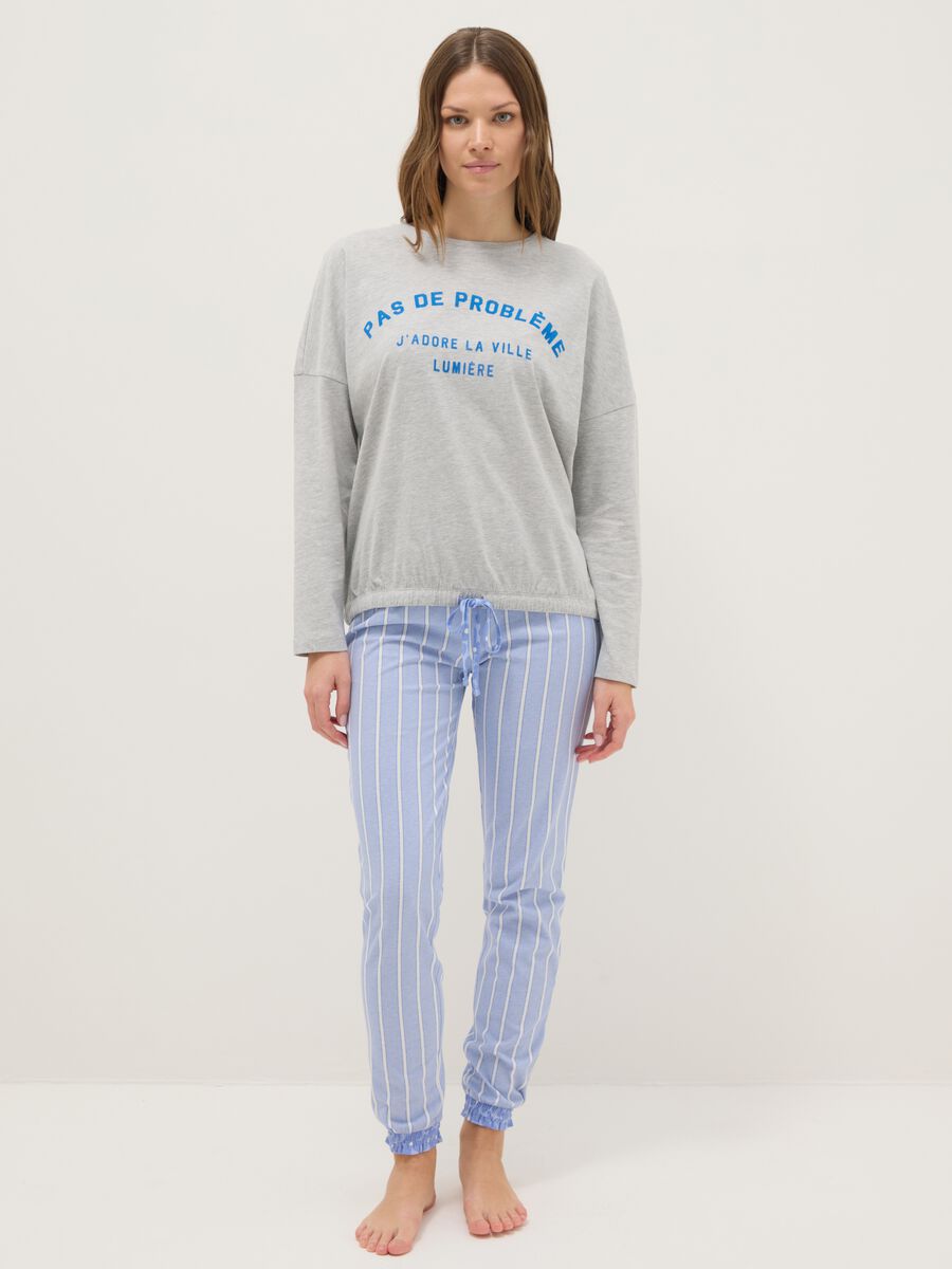 Maglia pigiama girocollo grigia in misto cotone regular fit con stampa_0