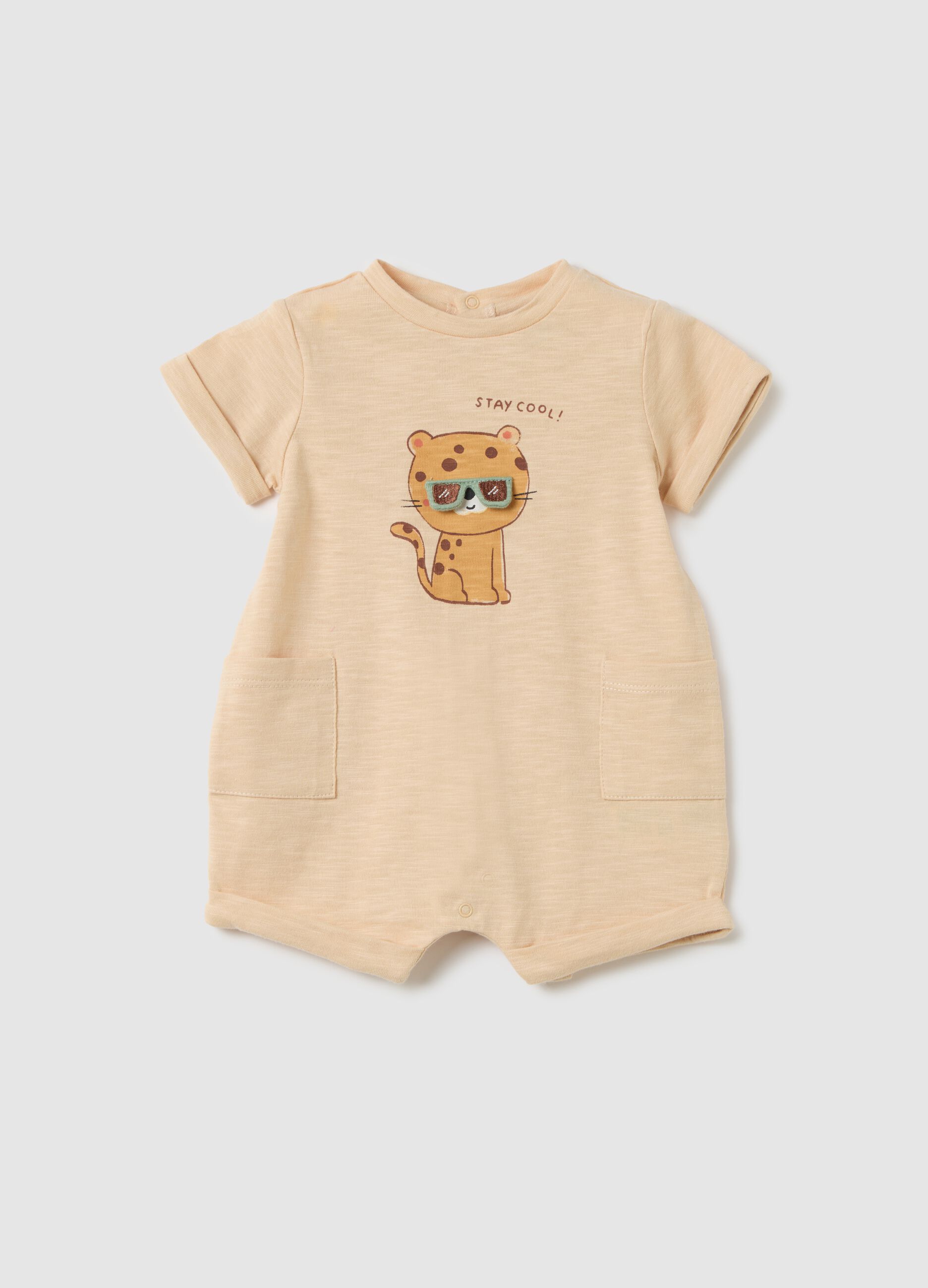 Tutina da neonato in puro cotone beige con stampa