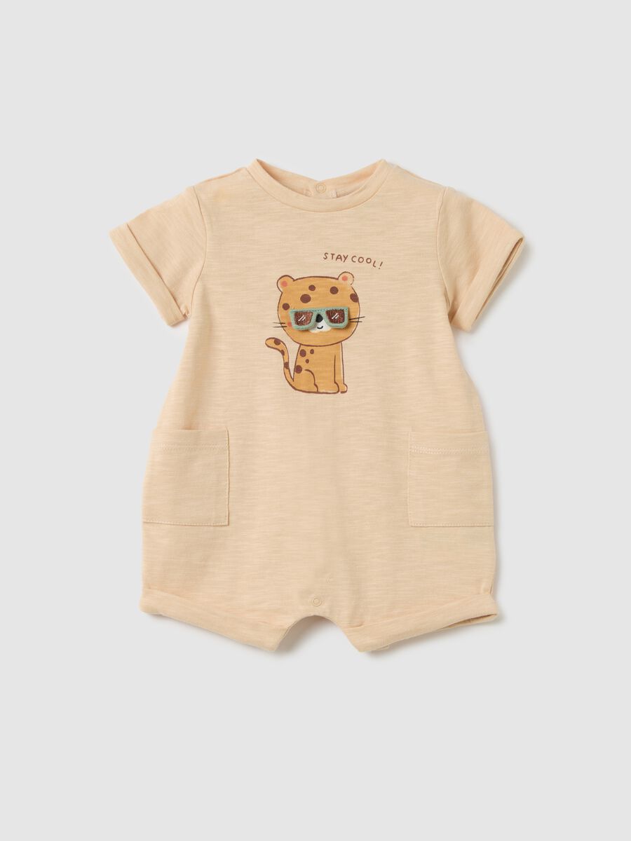 Baby bodysuit in pure beige cotton with print_0