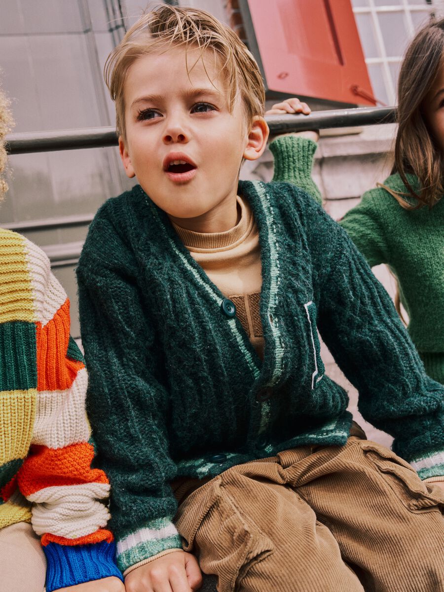 Child's Green Wool-Blend Cardigan with Buttons_0