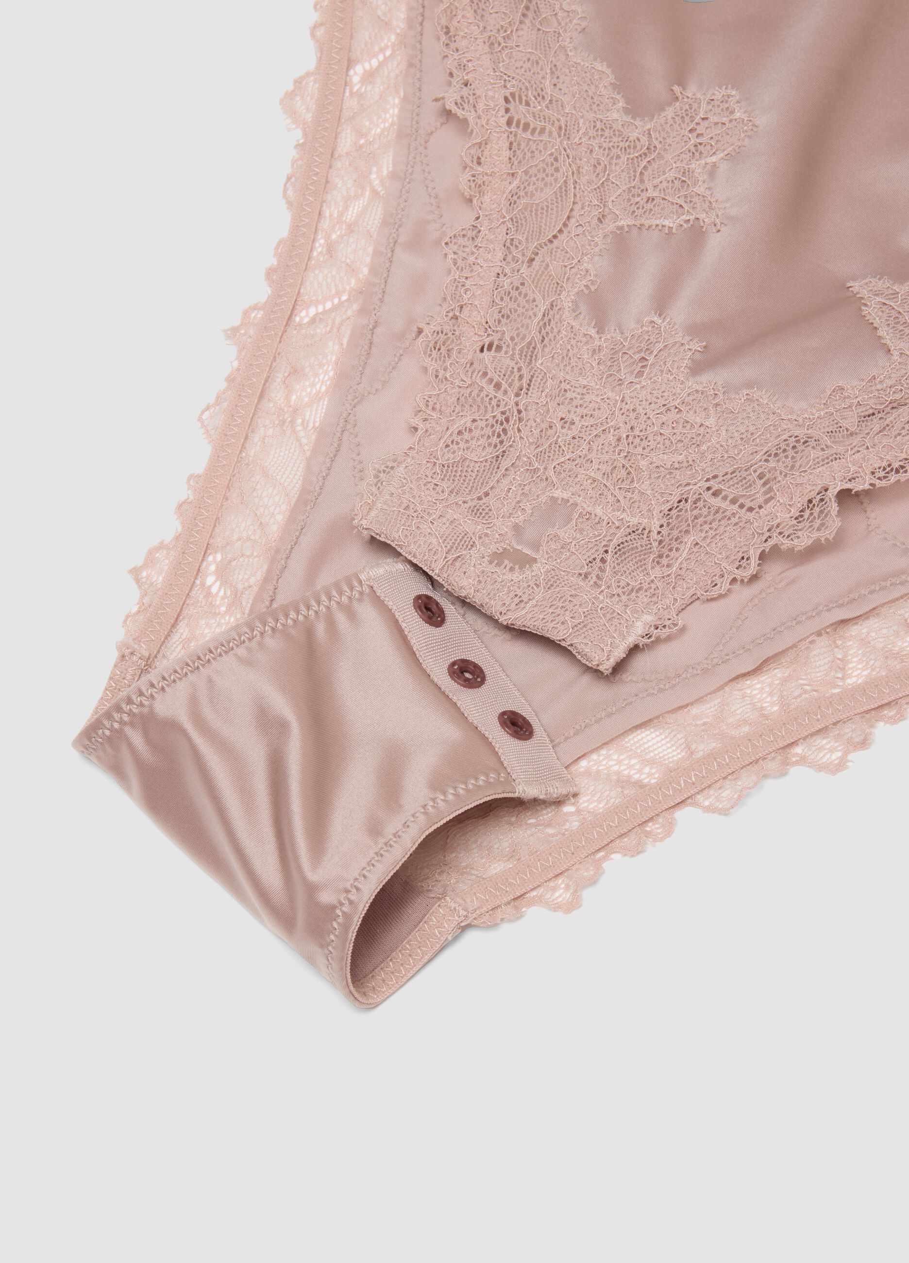 Pink stretch microfibre bodysuit with lace trim