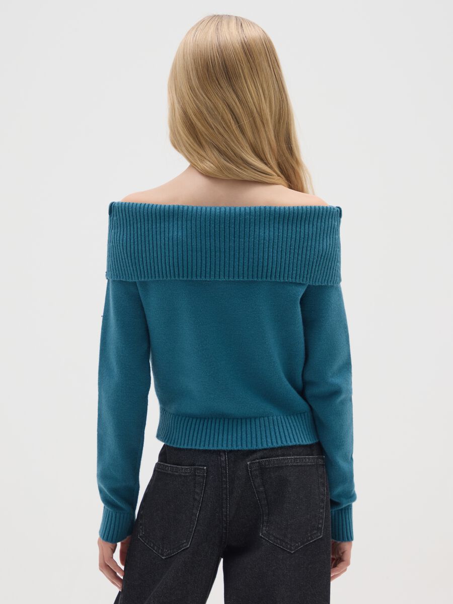 Regular fit girls' blue shawl collar sweater_1