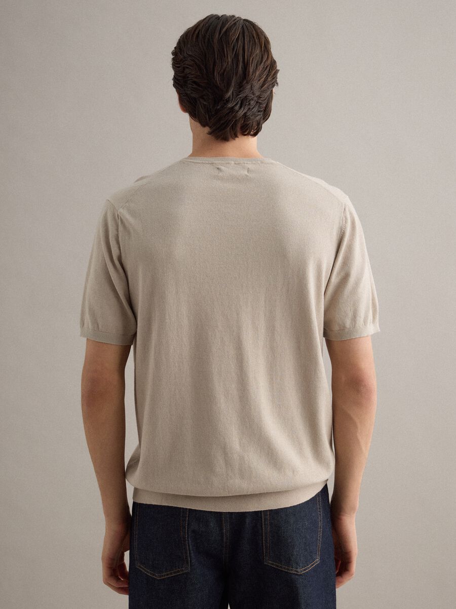 T-shirt a maniche corte in misto cotone, lino e seta beige regular fit_2
