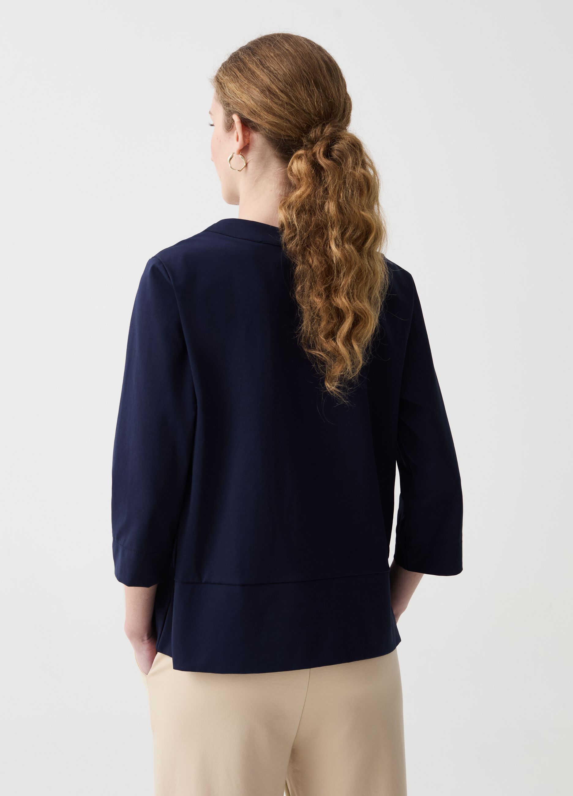 Blouse with splits and three-quarter sleeves