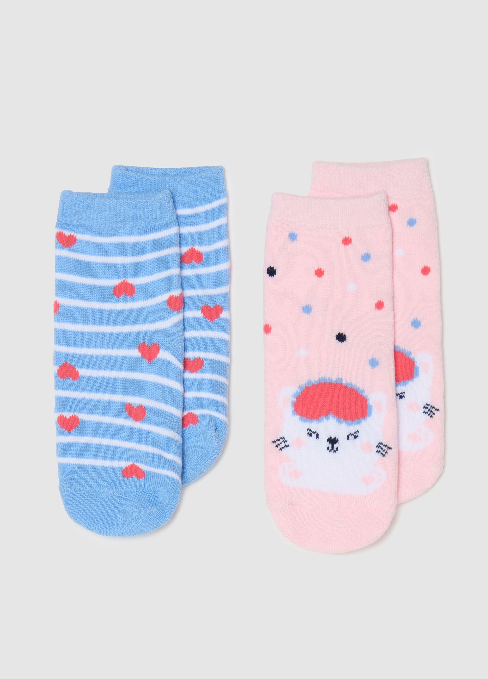 Two-pack slipper socks with stripes and kitten